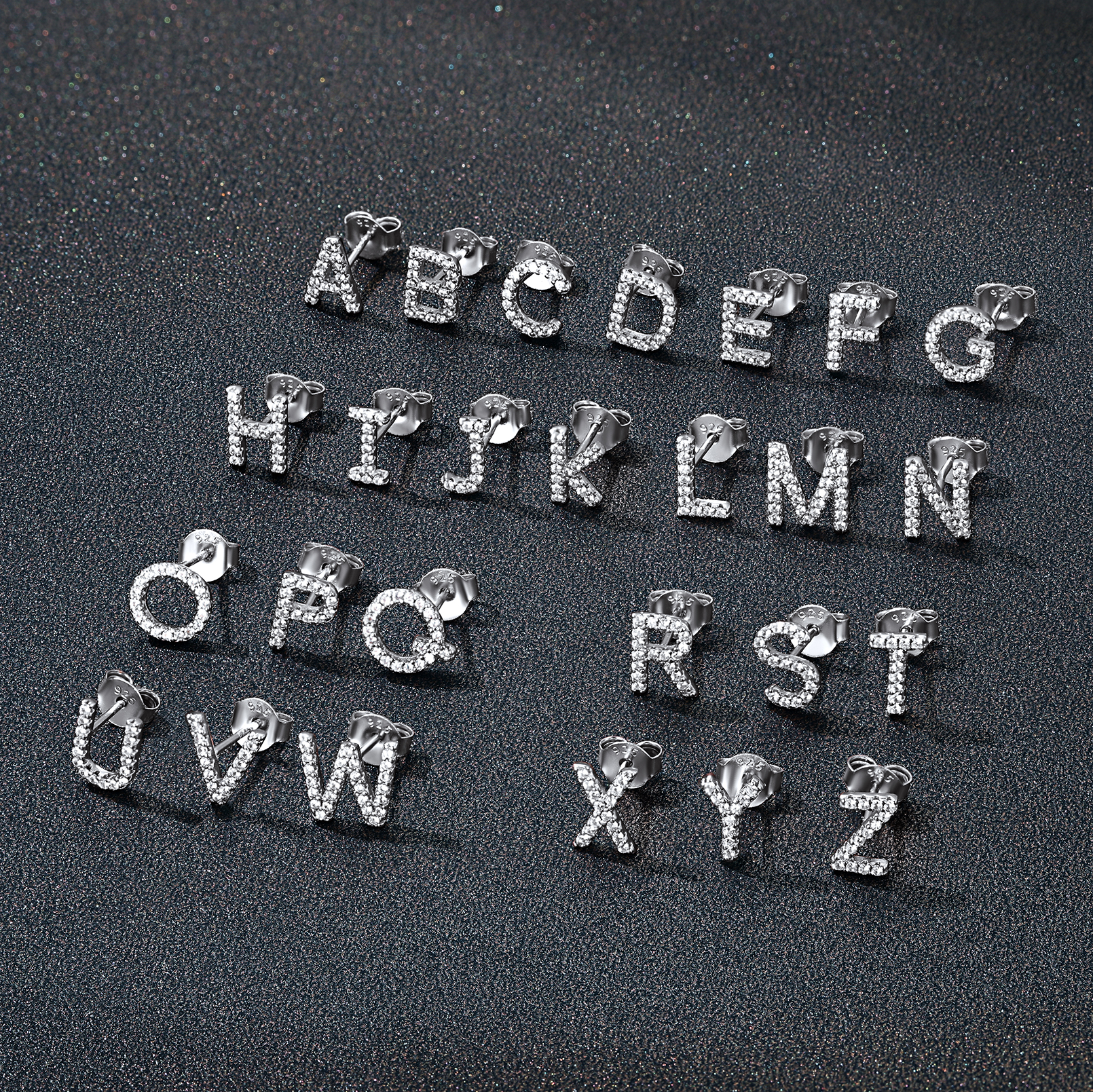 Sterling Silver ChicSilver Cubic Zirconia Initial Stud Earrings in Different Letter