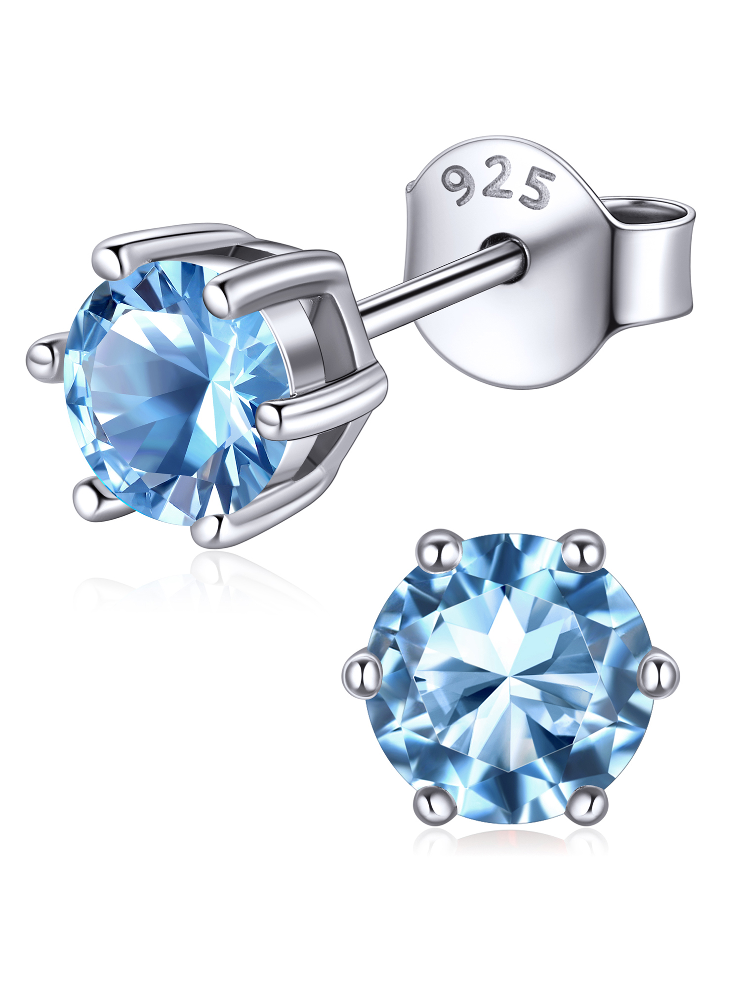 12 Months Sparkling Round Birthstone Halo Stud Earrings for women, march birthstone, Aquamarine Pendant, Pisces Birthstone, Aries Birthstone, sterling silver jewelry, gift idea