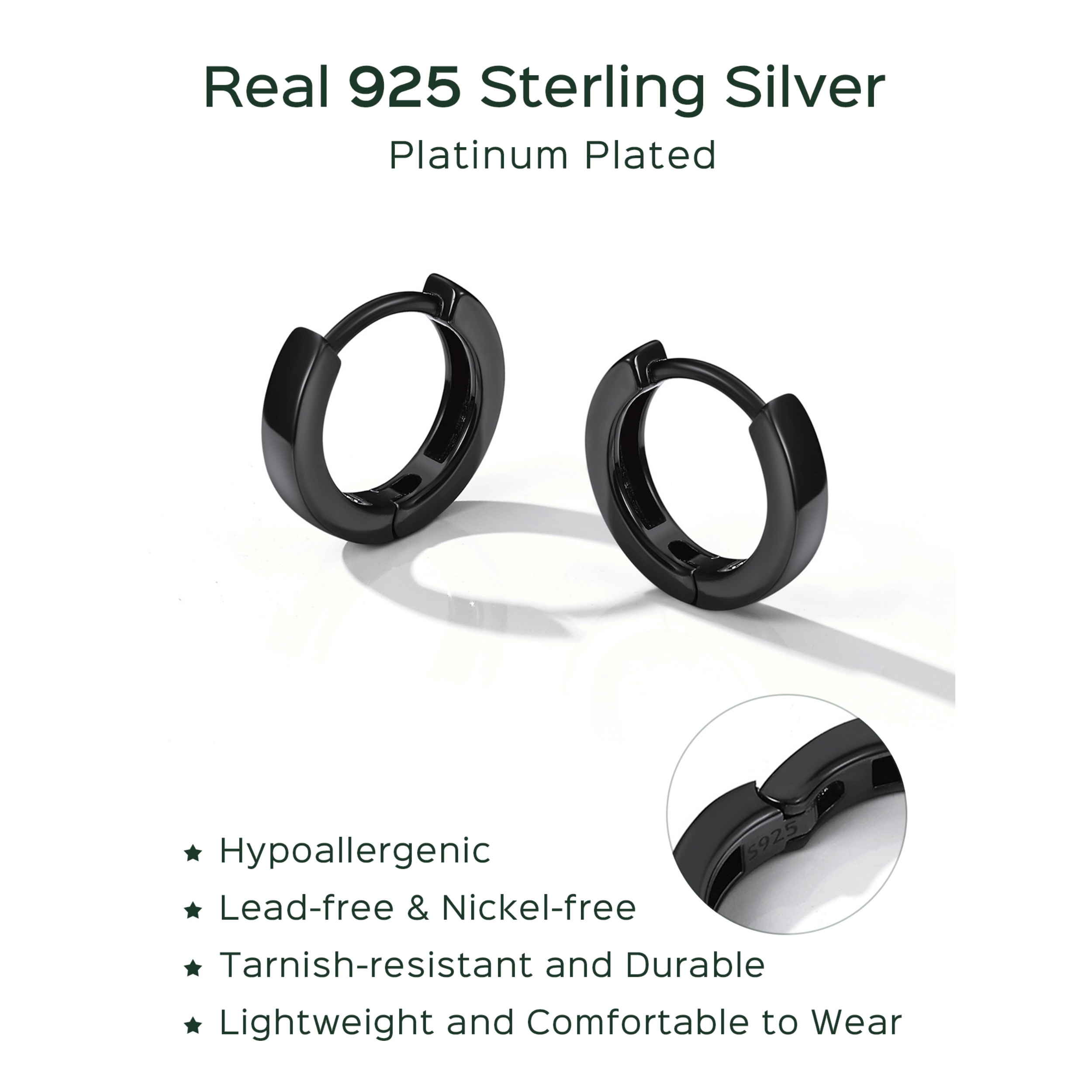 ChicSilver Sterling Silver High Polish Stackable Huggie Hoop Earrings