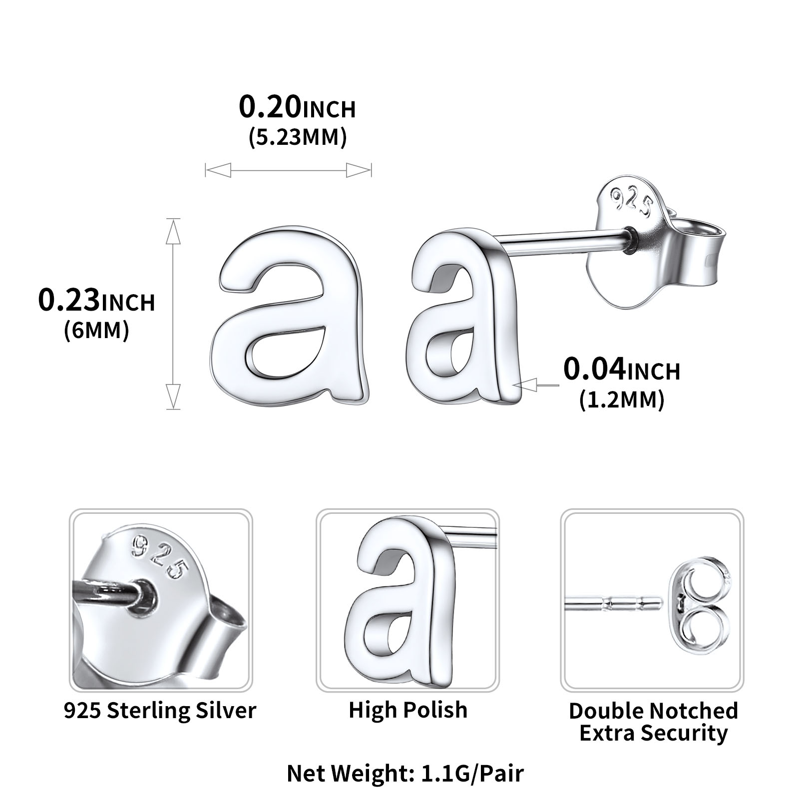Lowercase Letter A-Z Initial Stud Earrings 