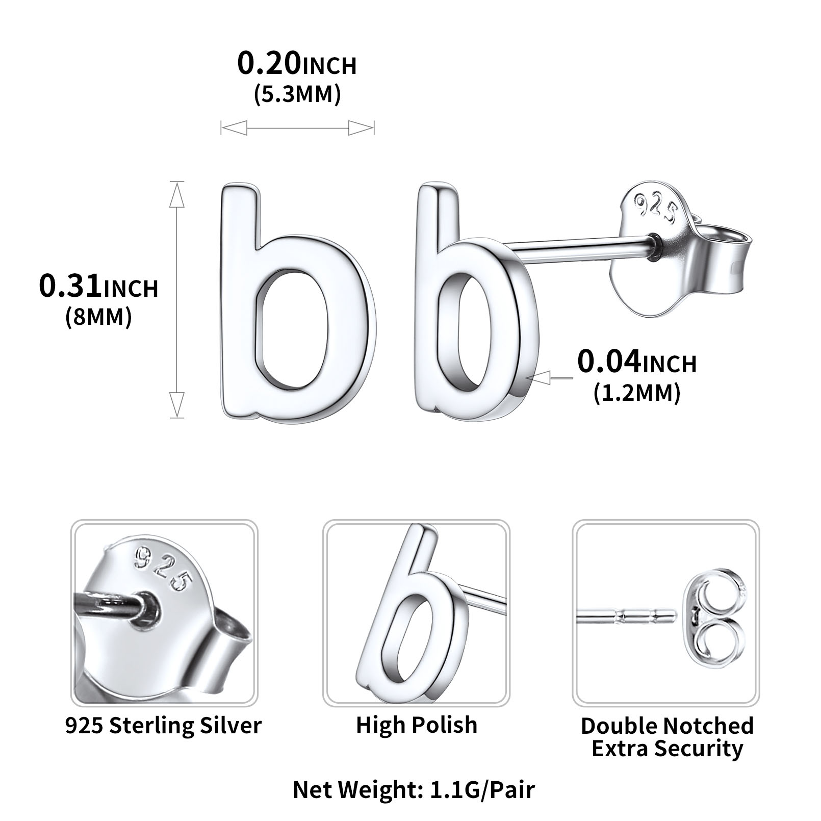 Lowercase Letter A-Z Initial Stud Earrings 