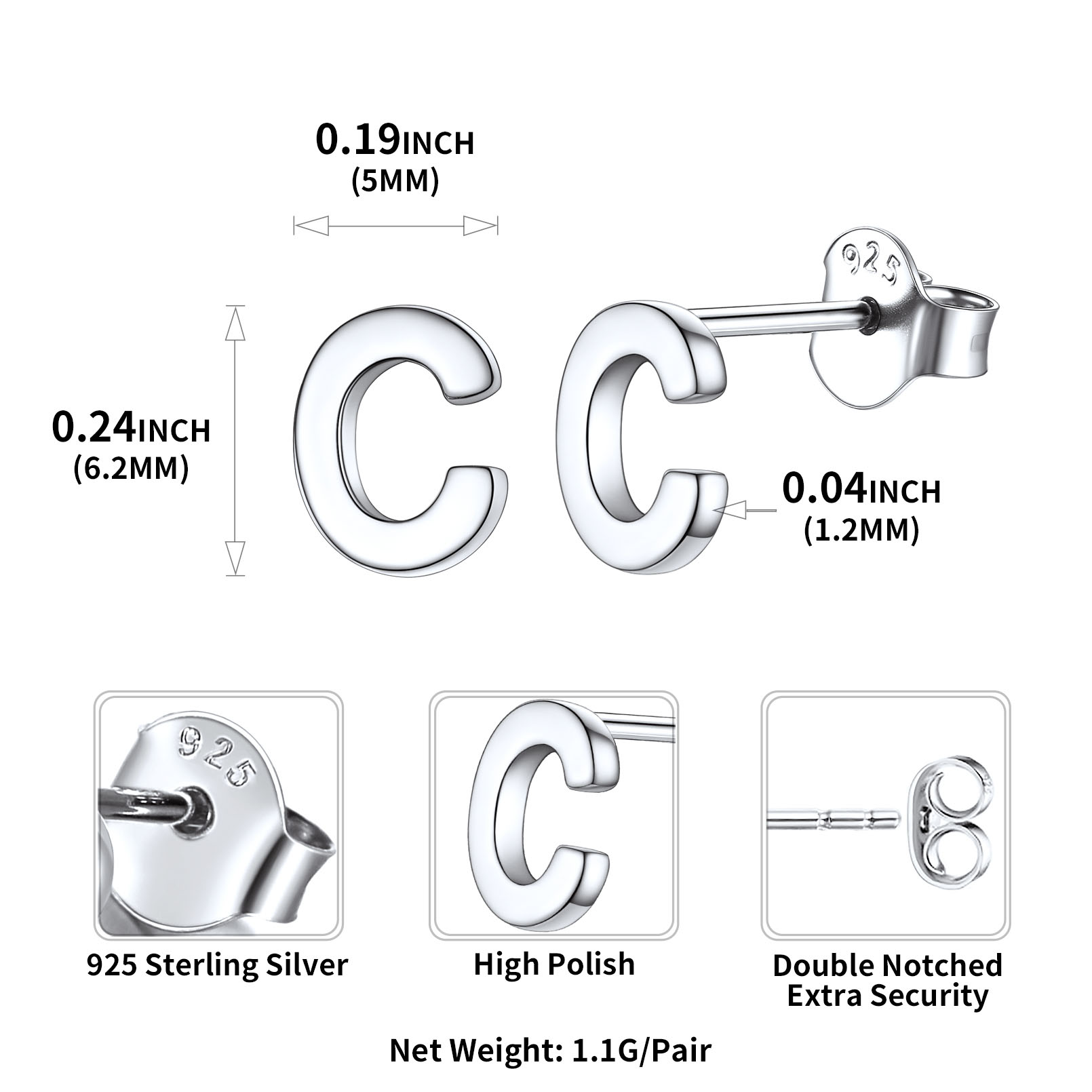 Lowercase Letter A-Z Initial Stud Earrings 