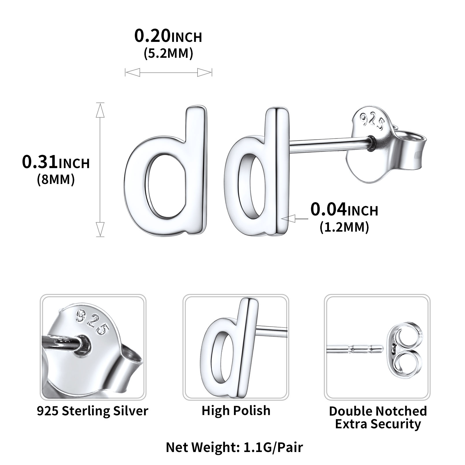 Lowercase Letter A-Z Initial Stud Earrings 