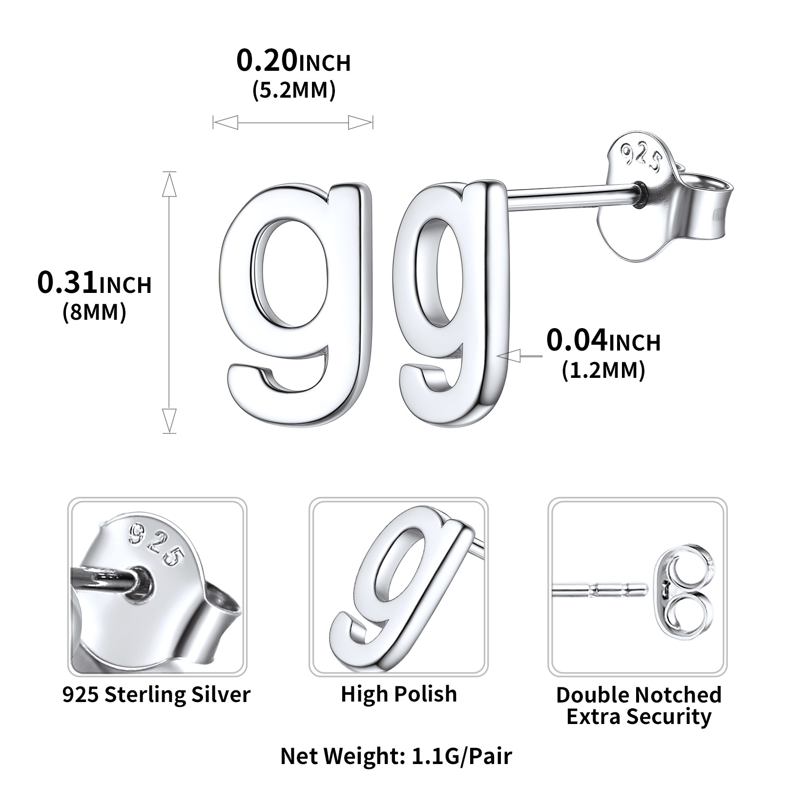 Lowercase Letter A-Z Initial Stud Earrings 