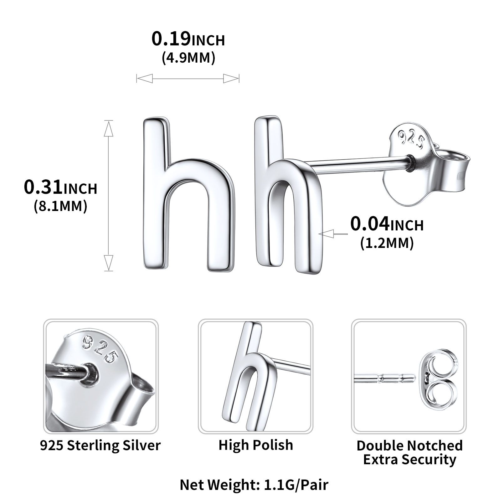 Lowercase Letter A-Z Initial Stud Earrings 