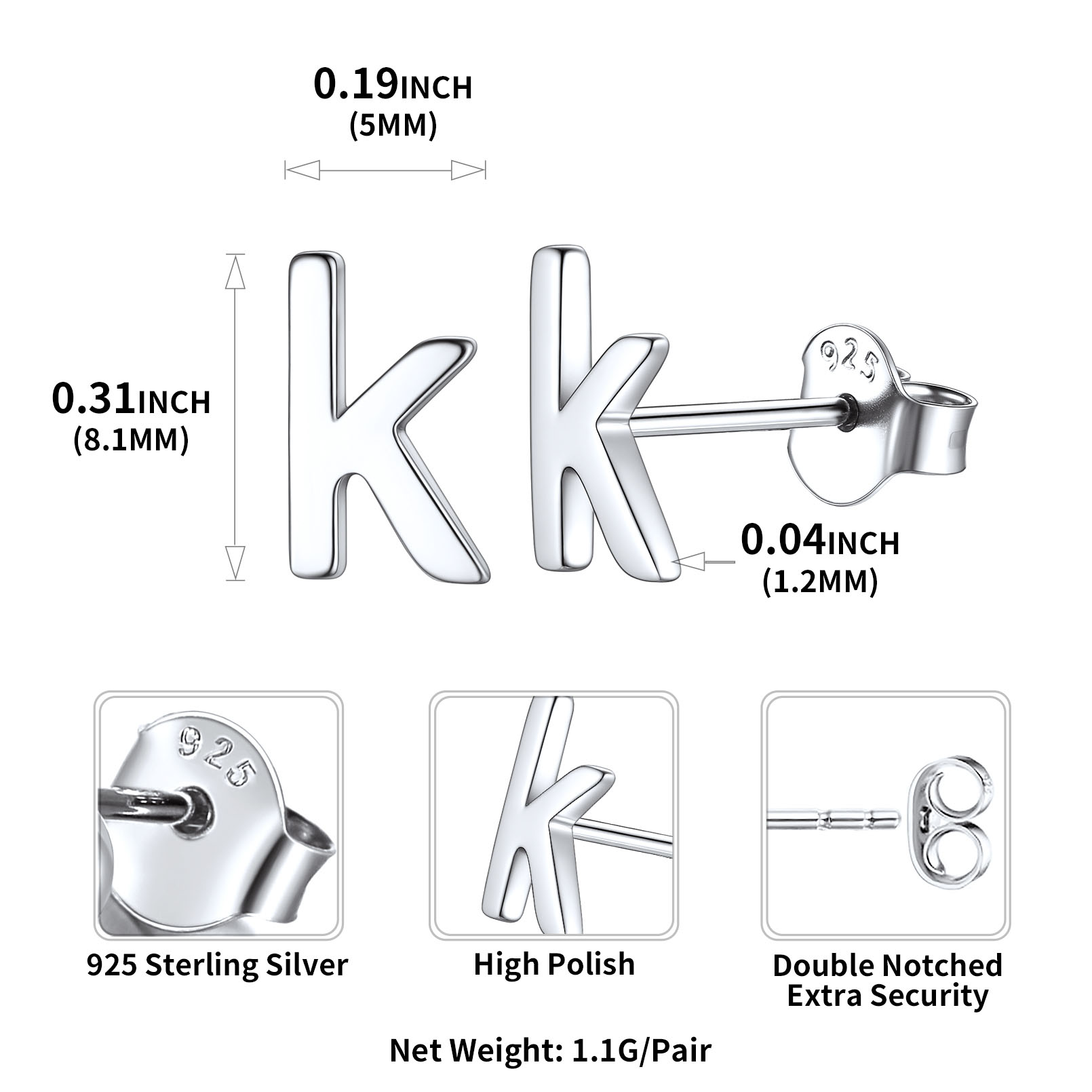 Lowercase Letter A-Z Initial Stud Earrings 