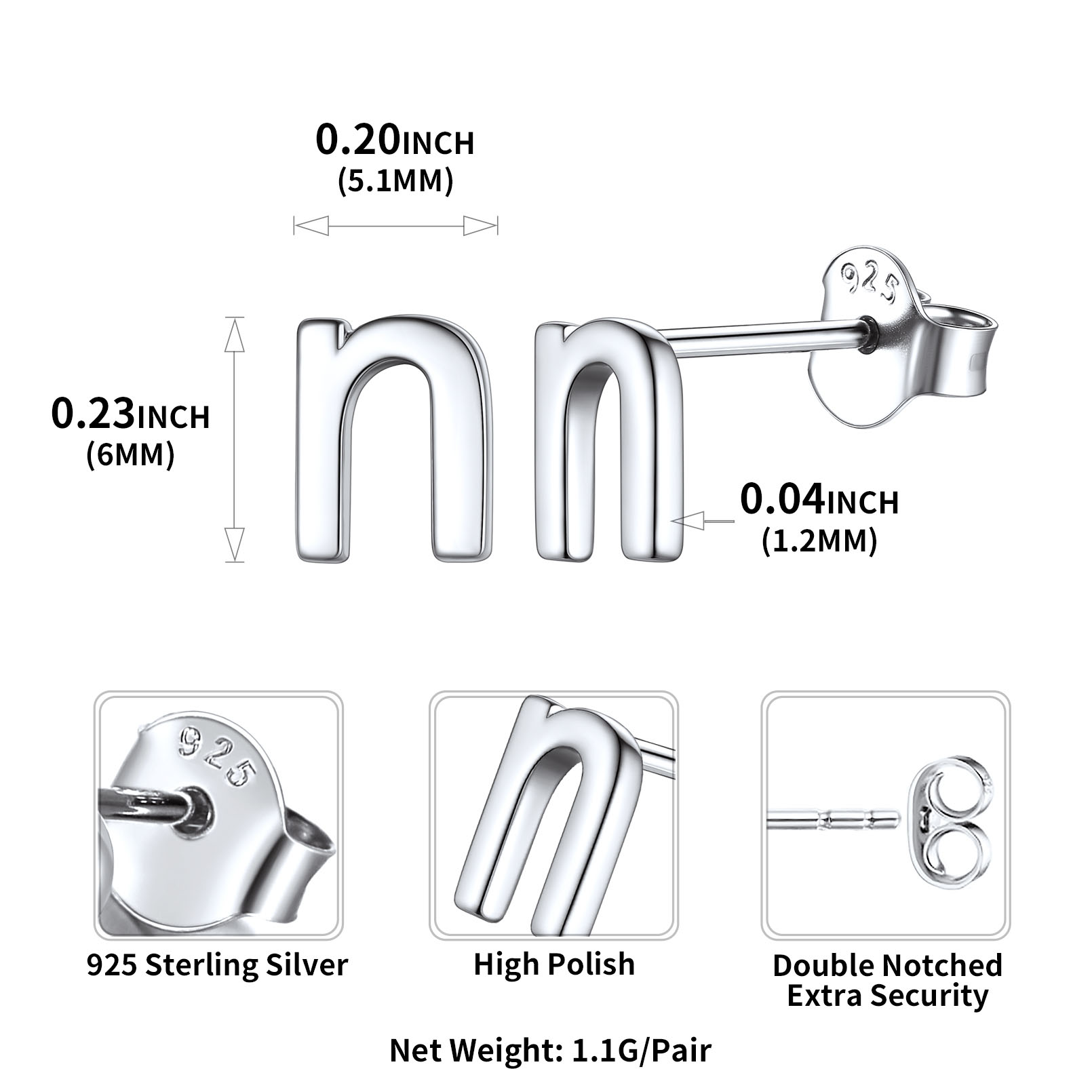 Lowercase Letter A-Z Initial Stud Earrings 