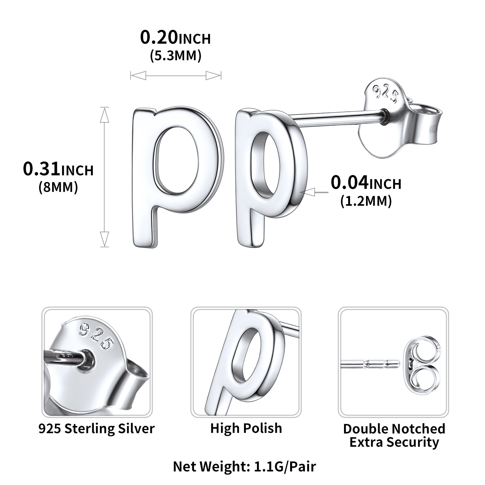 Lowercase Letter A-Z Initial Stud Earrings 