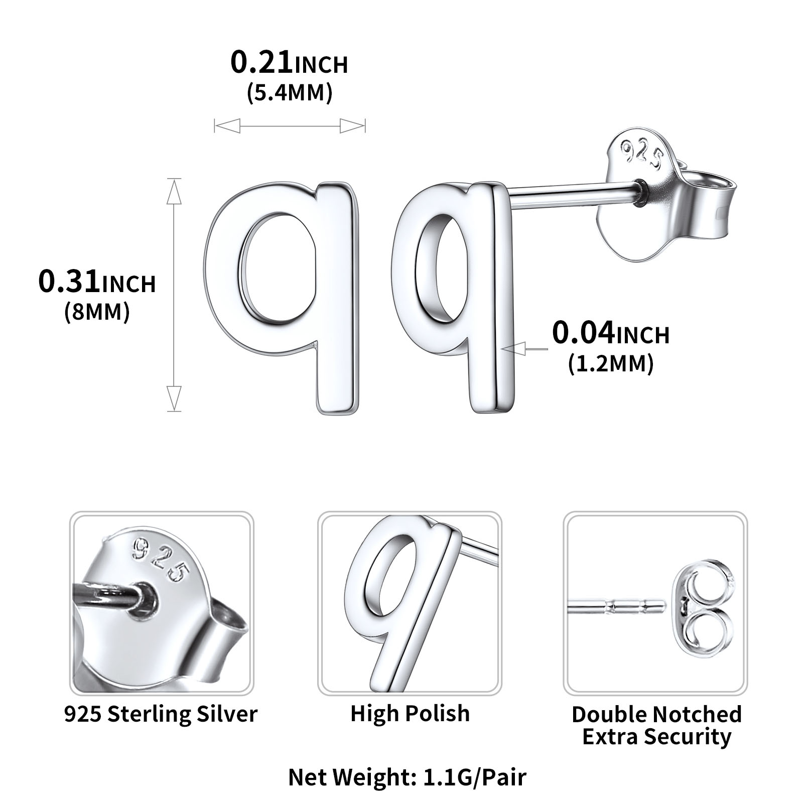 Lowercase Letter A-Z Initial Stud Earrings 