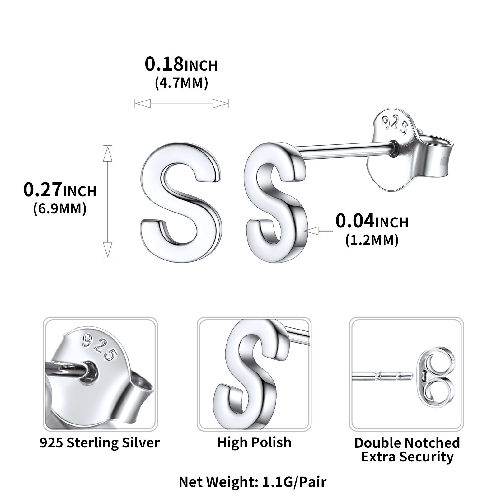 Lowercase Letter A-Z Initial Stud Earrings 