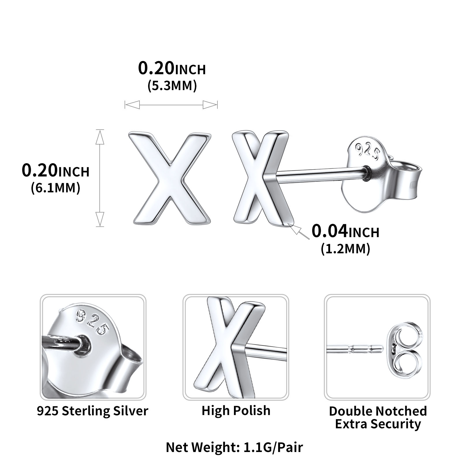 Lowercase Letter A-Z Initial Stud Earrings 