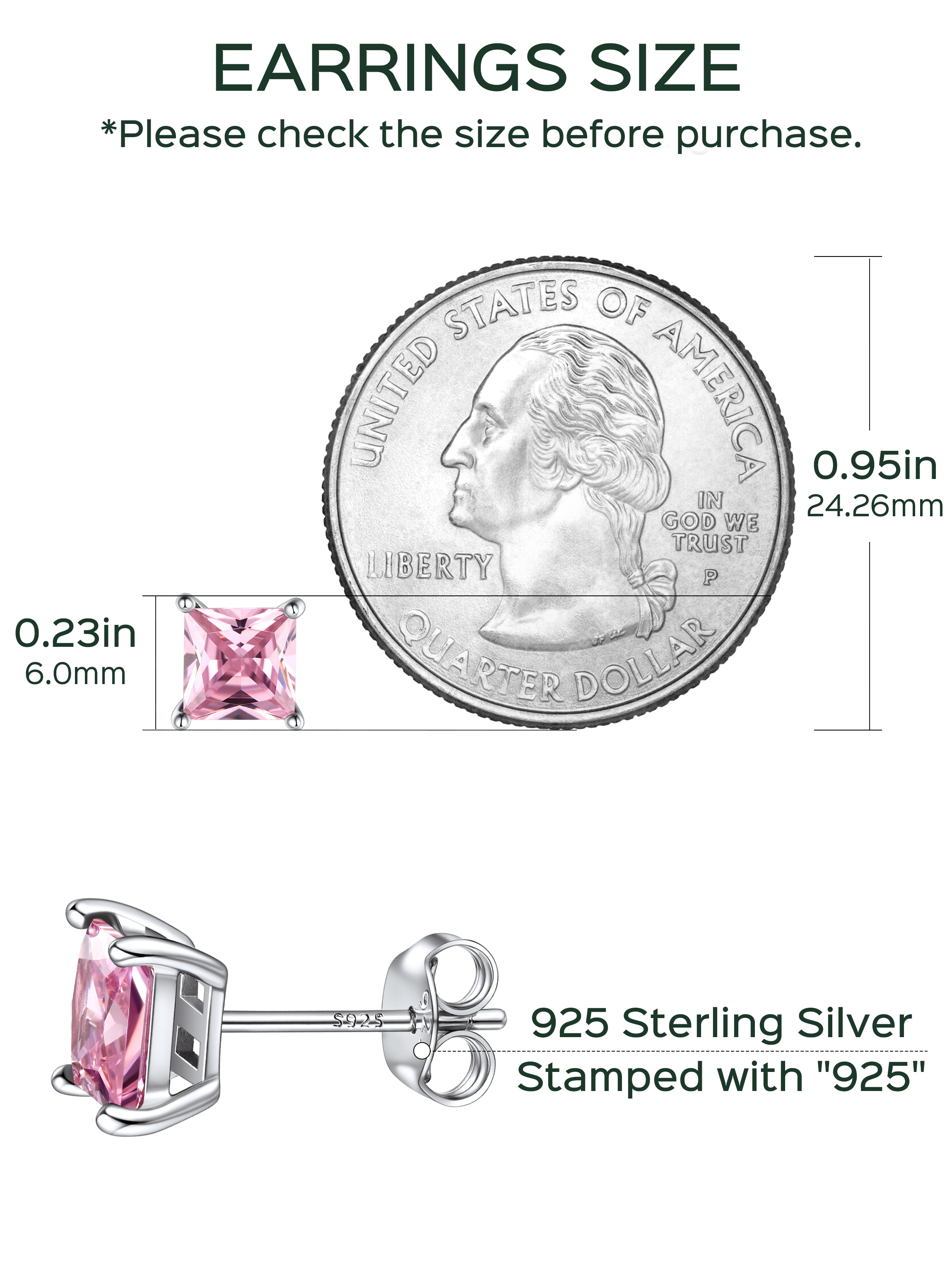 Princess Cut Birthstone Halo Stud Earrings for women, october birthstone, Pink Tourmaline Earrings, Libra Birthstone, Scorpio Birthstone, sterling silver Earrings, gift idea