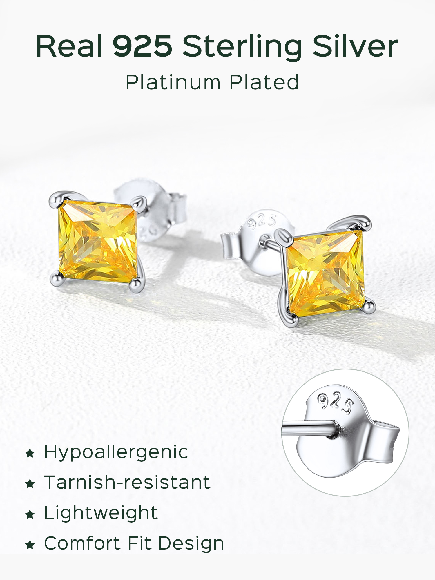 Princess Cut Birthstone Halo Stud Earrings for women, November birthstone, Citrine Jewelry, Scorpio Birthstone, Sagittarius Birthstone, sterling silver jewelry, memorial gift, gift idea