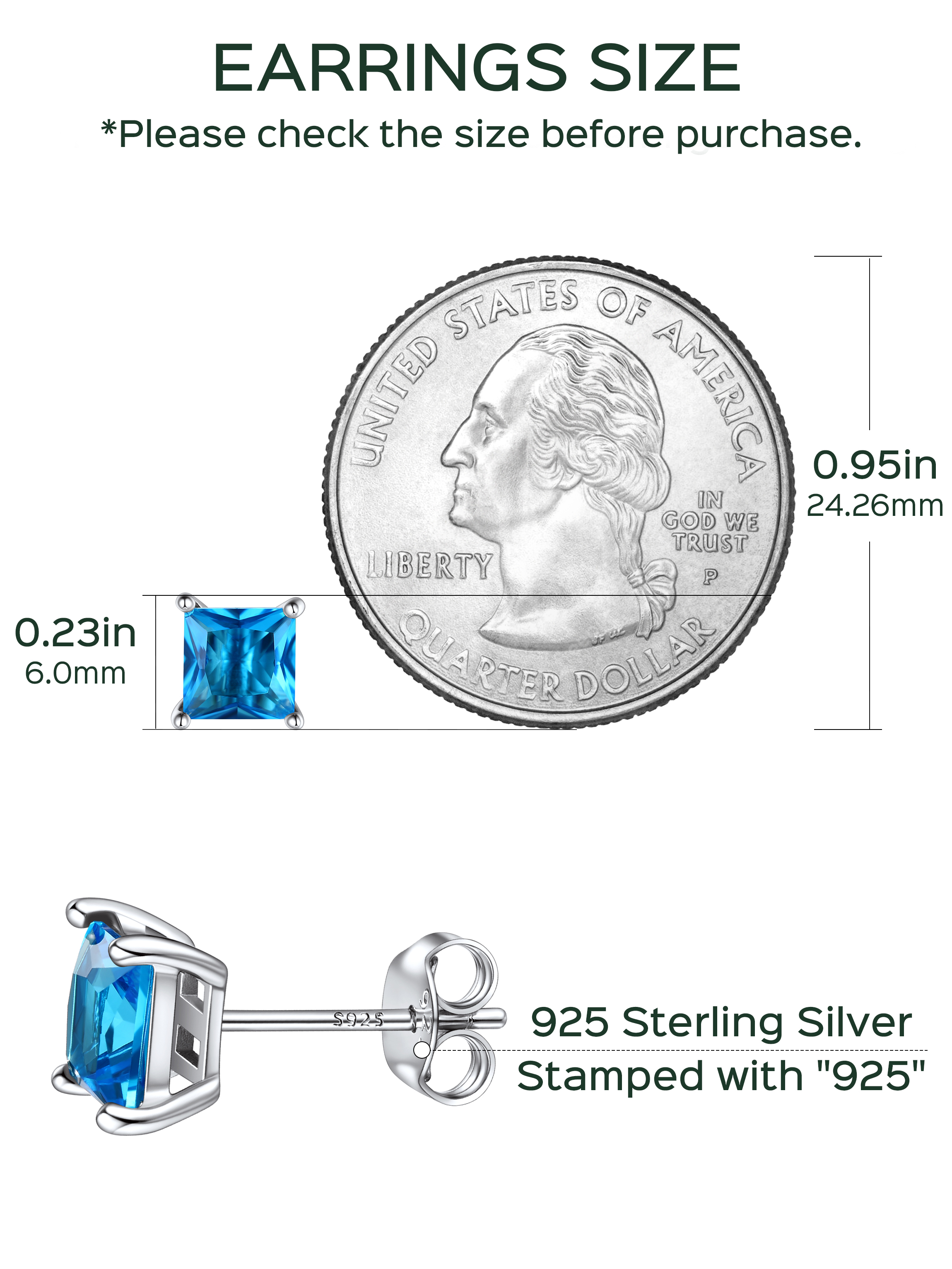 Princess Cut Birthstone Halo Stud Earrings for women, december birthstone, Blue Topaz Jewelry, Sagittarius Birthstone,  topaz birthstone, Capricorn Birthstone, christmas gift, gift idea