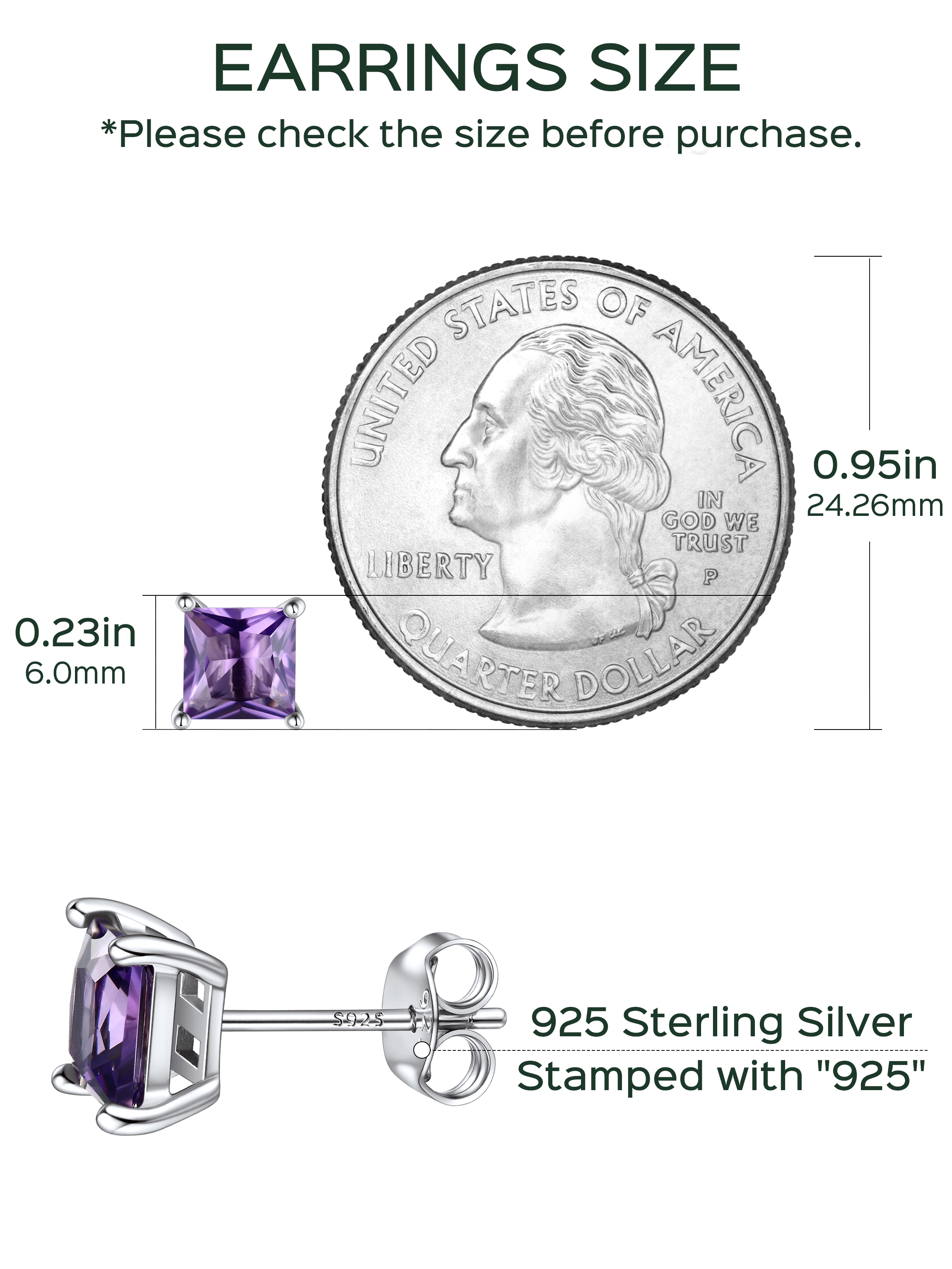 Princess Cut Birthstone Halo Stud Earrings for women, February birthstone, Amethyst Jewelry, Pisces Birthstone, Aquarius Birthstone, sterling silver Earrings, gift idea