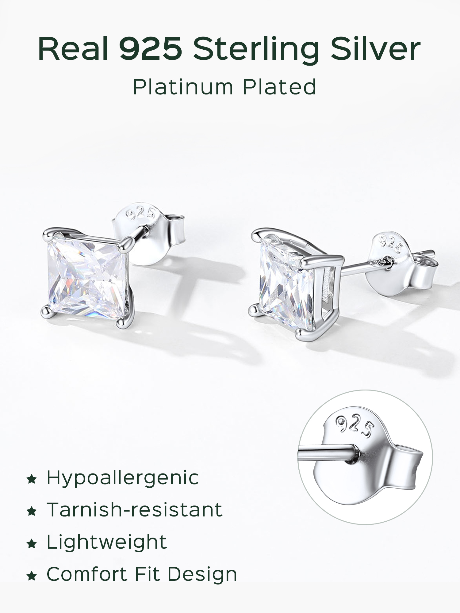 Princess Cut Birthstone Halo Stud Earrings for women, april birthstone, Diamond Jewelry, Aries Birthstone, Taurus Birthstone, birthstone Earrings, gift idea