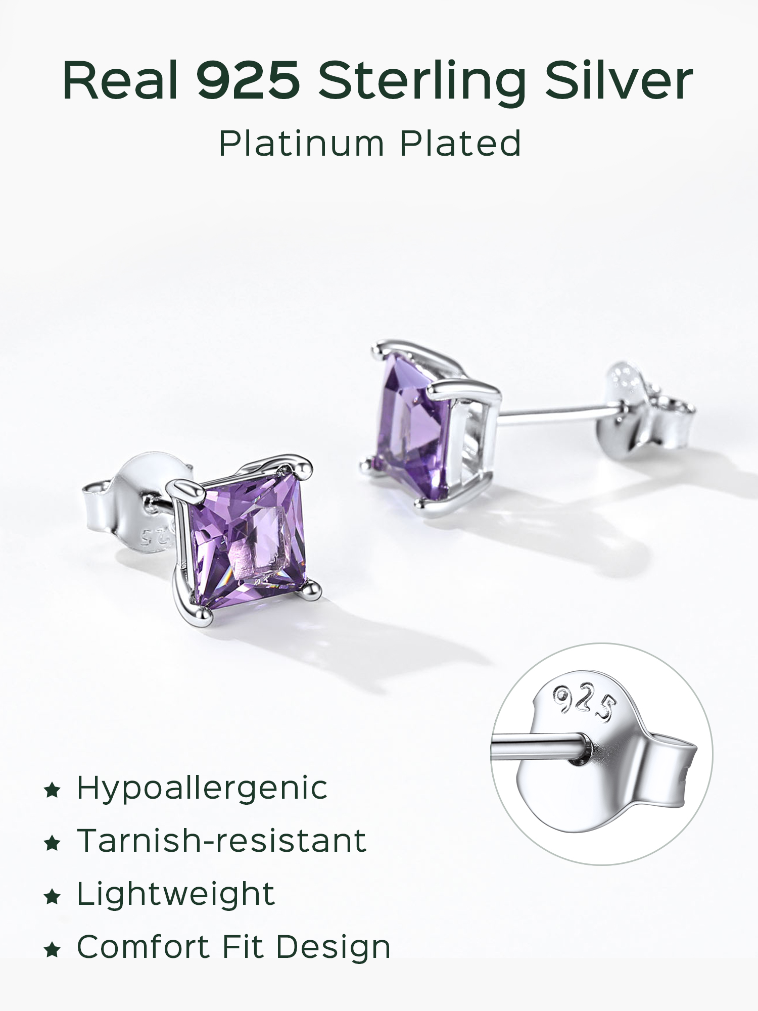 Princess Cut Birthstone Halo Stud Earrings for women,  june birthstone, Alexandrite Jewelry, Gemini Birthstone, Cancer Birthstone, birthstone jewelry, gift idea
