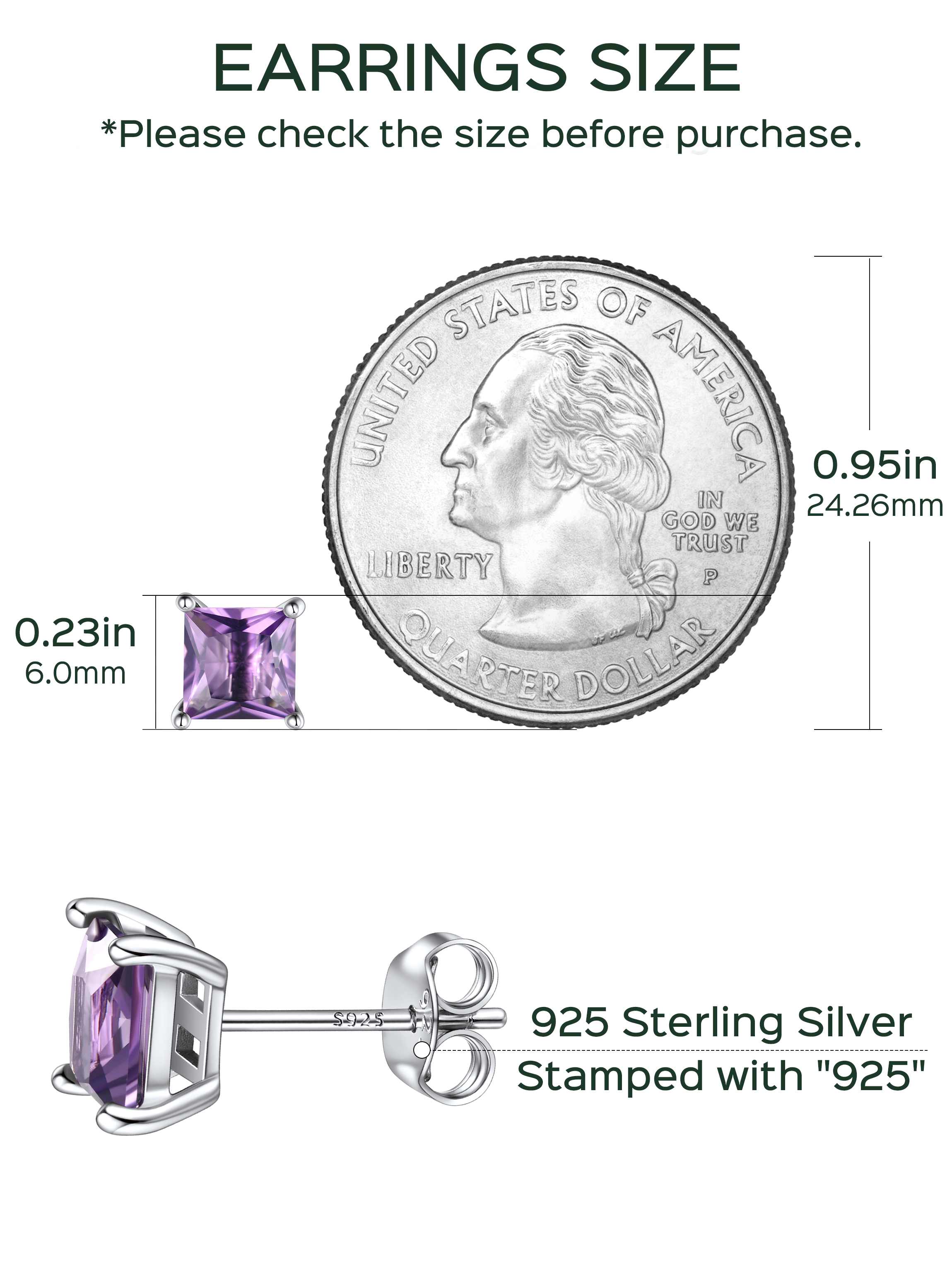 Princess Cut Birthstone Halo Stud Earrings for women,  june birthstone, Alexandrite Jewelry, Gemini Birthstone, Cancer Birthstone, birthstone jewelry, gift idea