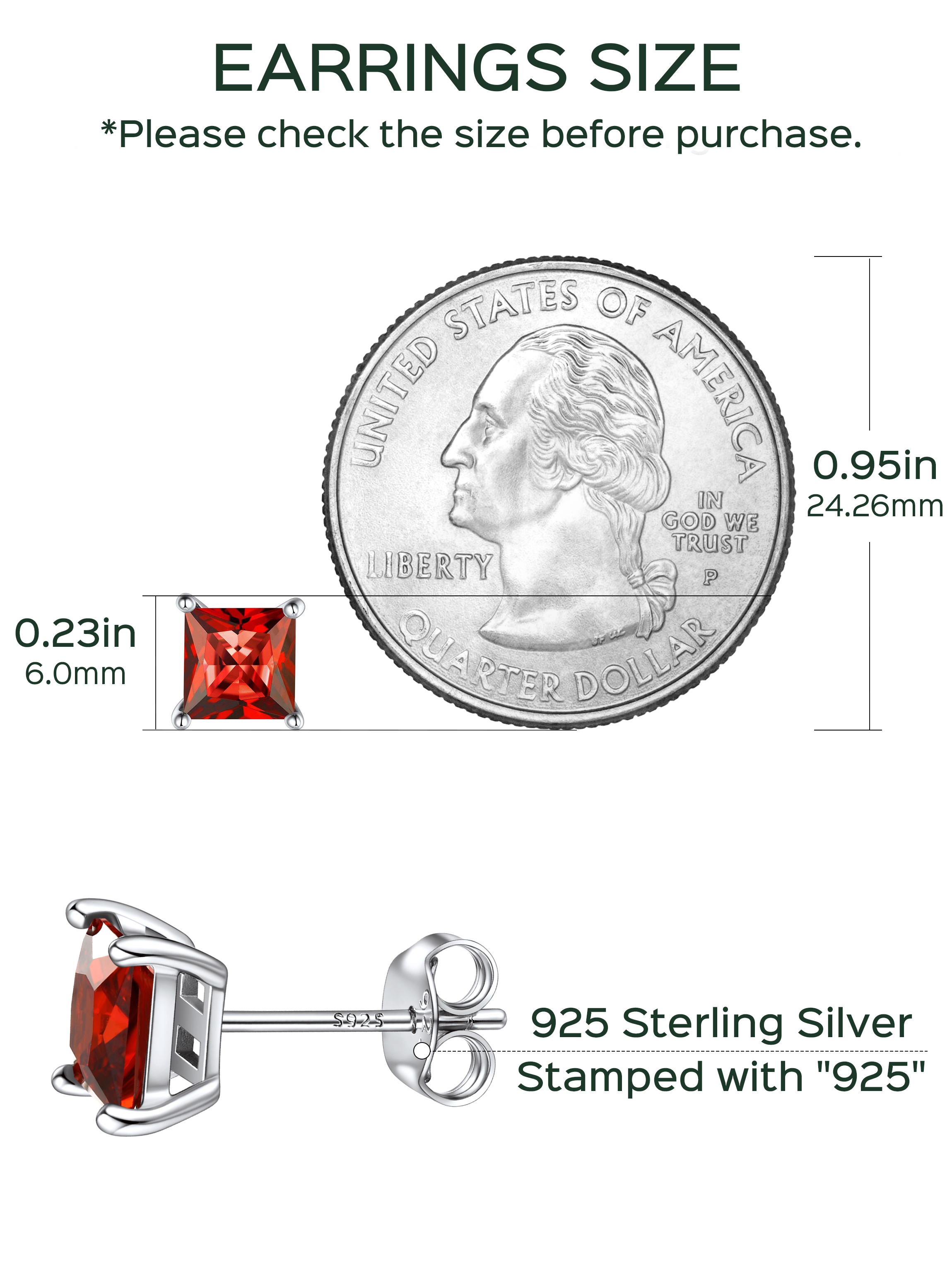 Princess Cut Birthstone Halo Stud Earrings for women,  july birthstone, Ruby Earrings, Cancer Birthstone, Leo Birthstone, sterling silver jewelry, gift idea