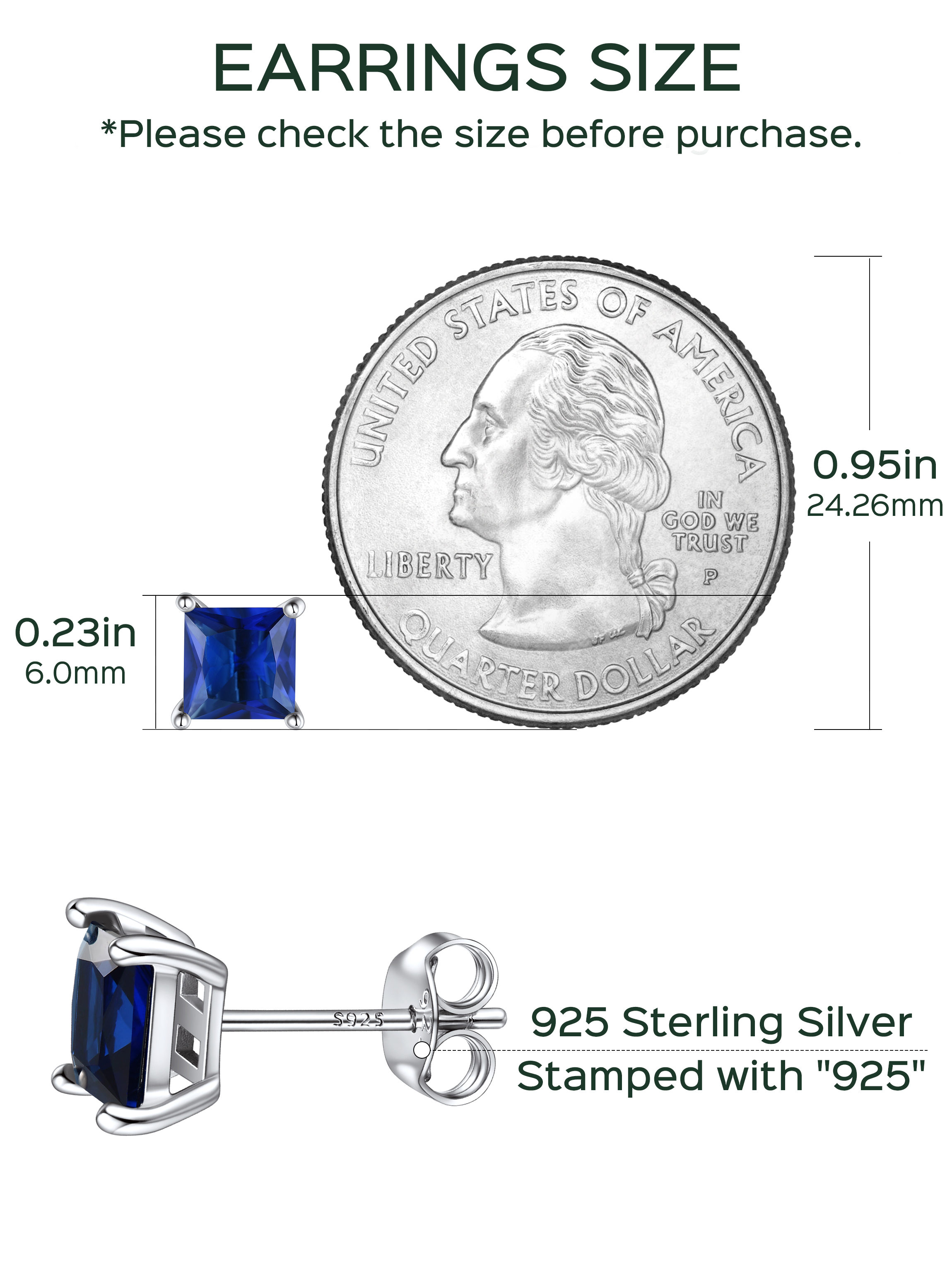 Princess Cut Birthstone Halo Stud Earrings for women, september birthstone, Sapphire Jewelry, Virgo Birthstone, Libra Birthstone, sterling silver jewlery, gift idea