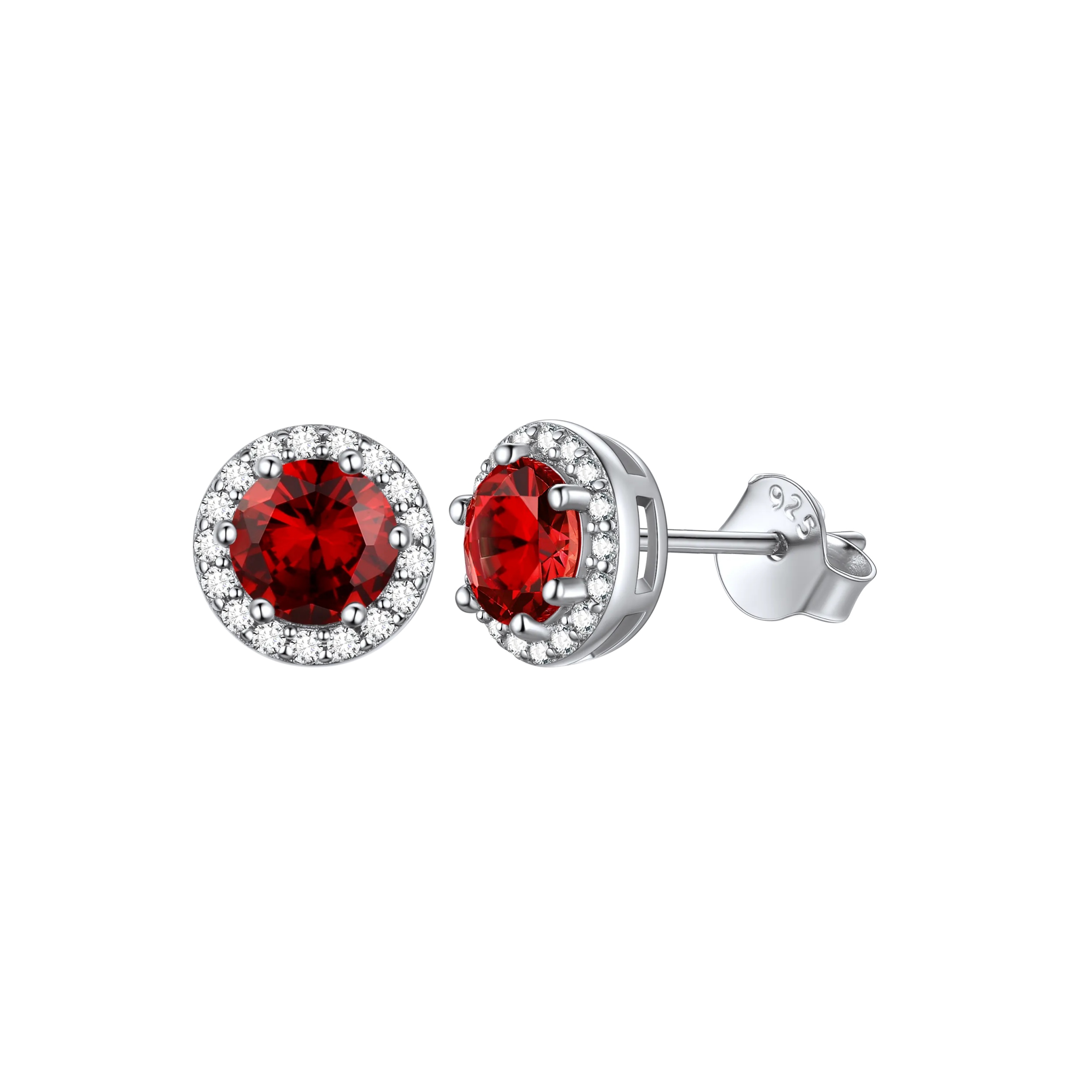 8mm Round Birthstone with Cubic Zirconia Halo Stud Earrings