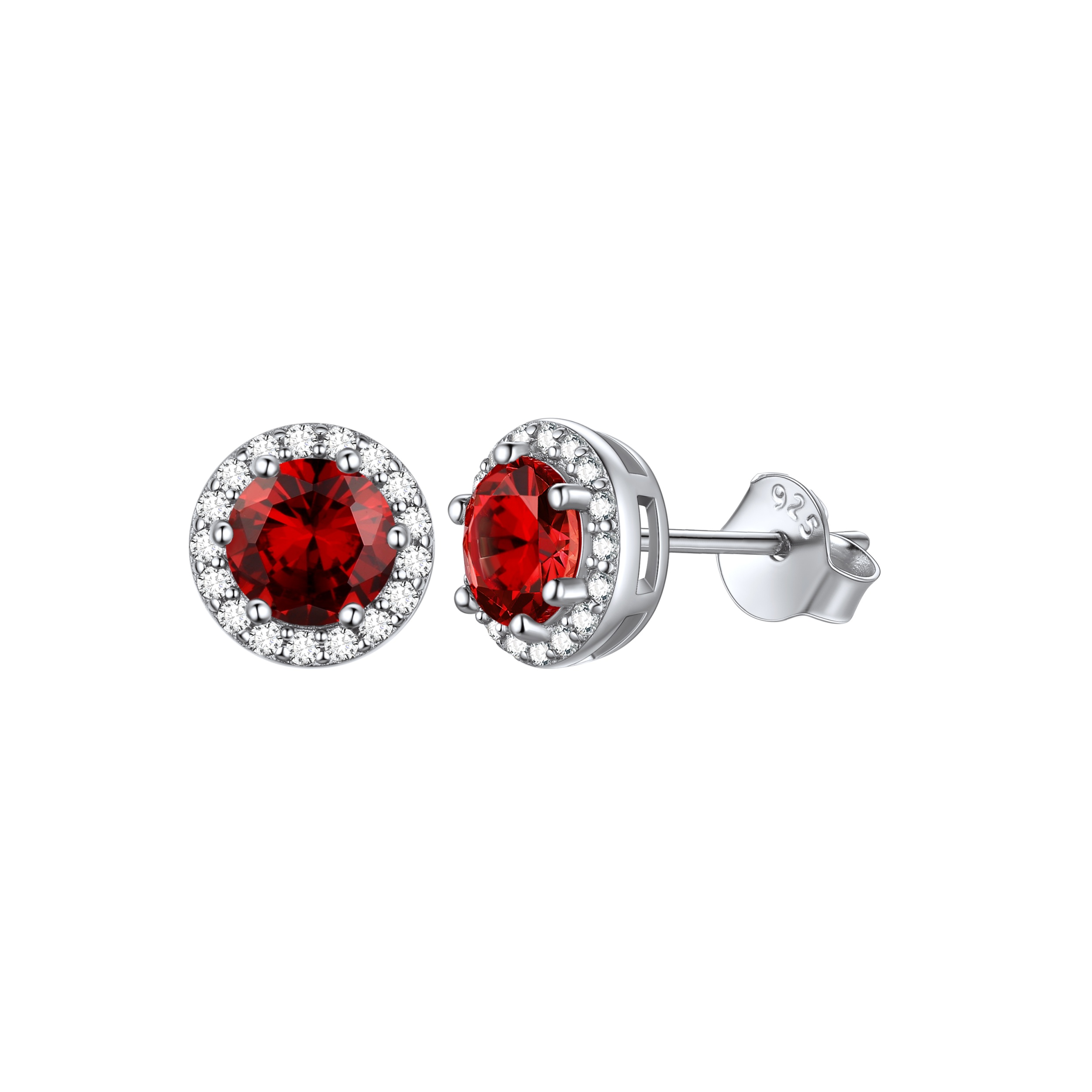 5mm Round Birthstone with Cubic Zirconia Halo Stud Earrings