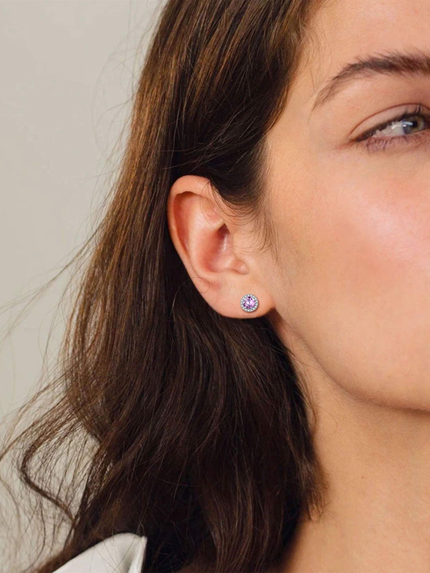 Round Birthstone with Cubic Zirconia Halo Stud Earrings for women, june birthstone, Alexandrite Jewelry, Gemini Birthstone, Cancer Birthstone, sterling silver jewelry, gift idea