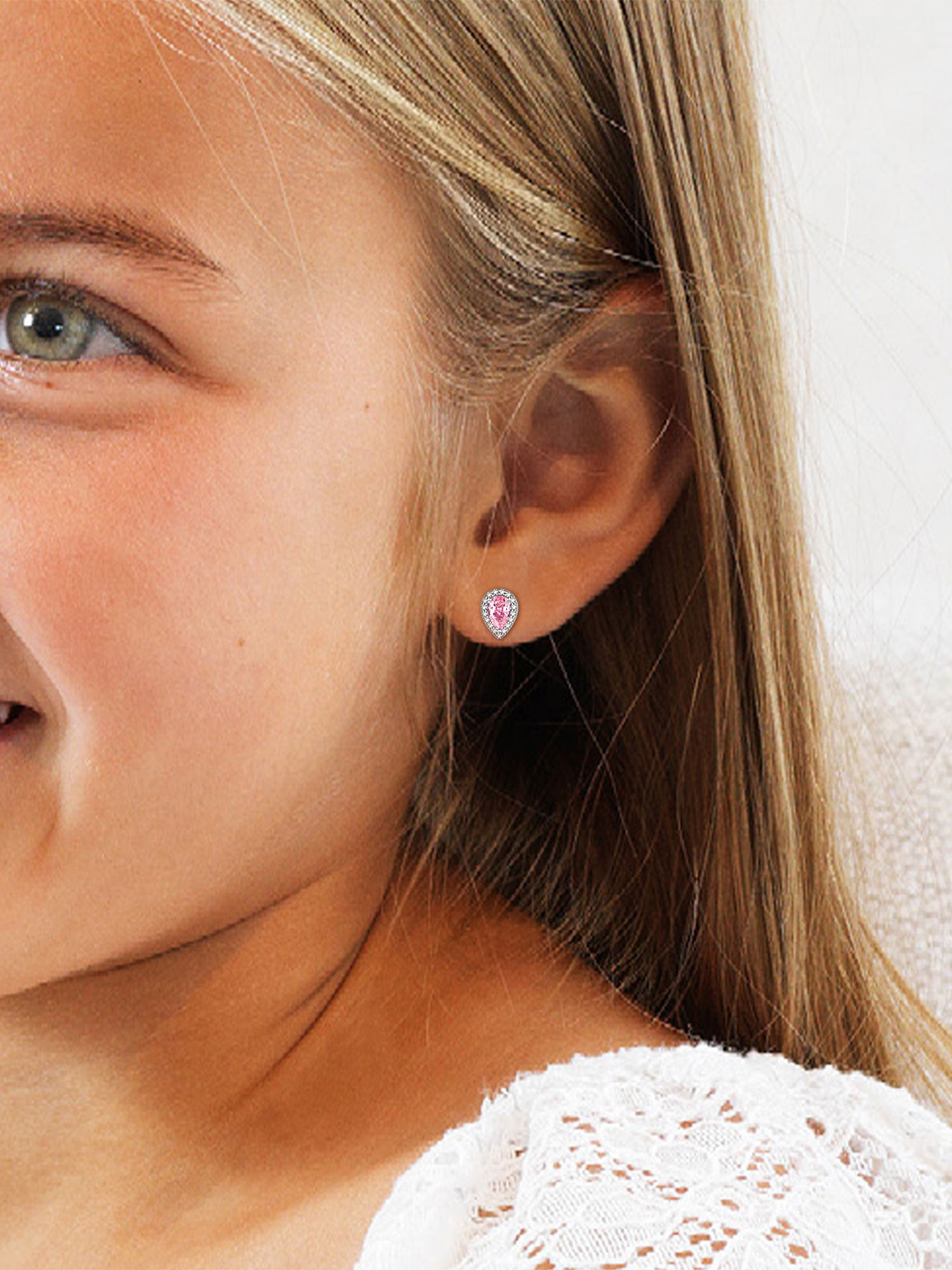 Teardrop Birthstone Halo Stud Earrings for Women, october birthstone, Pink Tourmaline Earrings, Libra Birthstone, Scorpio Birthstone, sterling silver Earrings, gift idea