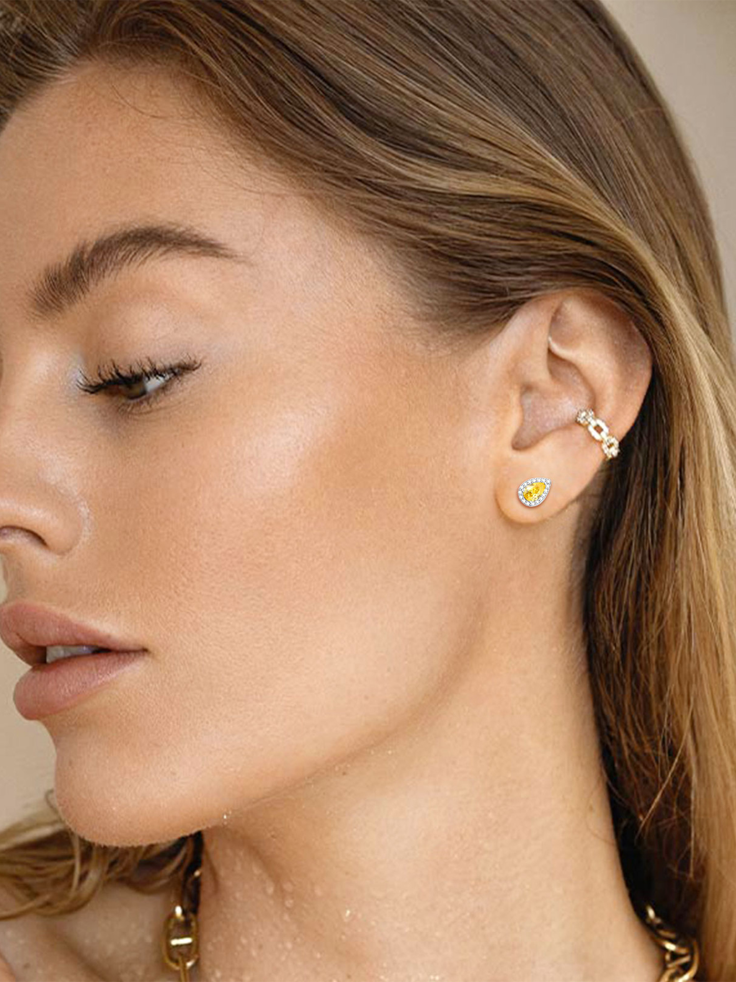 Teardrop Birthstone Halo Stud Earrings for Women,  november birthstone, Citrine Jewelry, Scorpio Birthstone, Sagittarius Birthstone, sterling silver jewlery, memorial gift, gift idea
