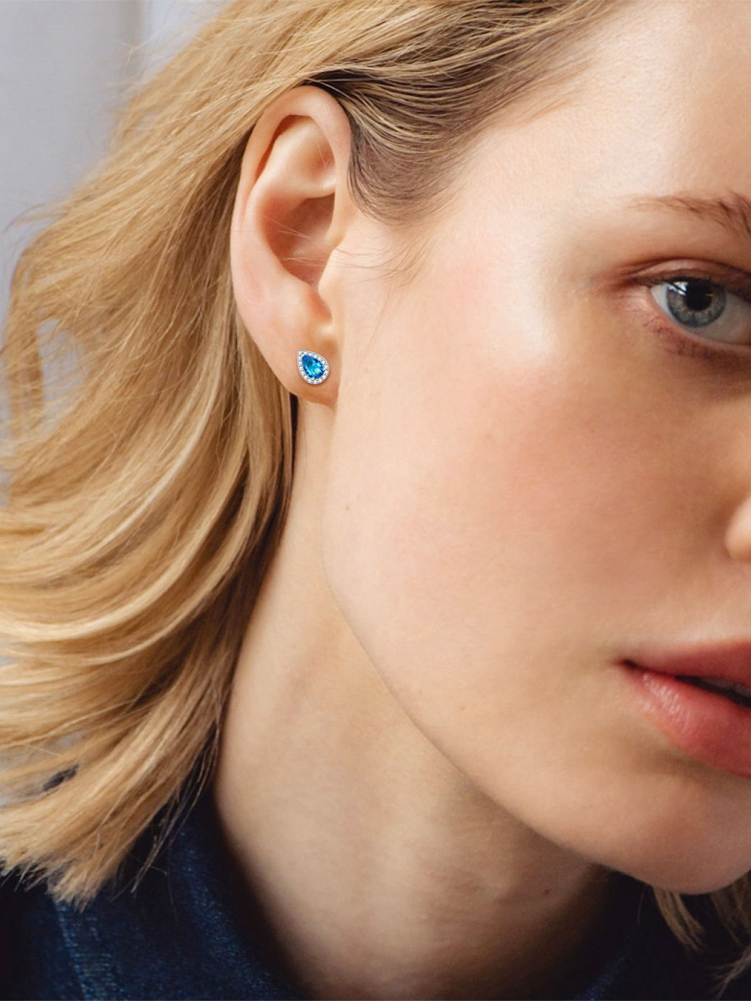 Teardrop Birthstone Halo Stud Earrings for Women, december birthstone, Blue Topaz Jewelry, Sagittarius Birthstone,  topaz birthstone, Capricorn Birthstone, christmas gift, gift idea