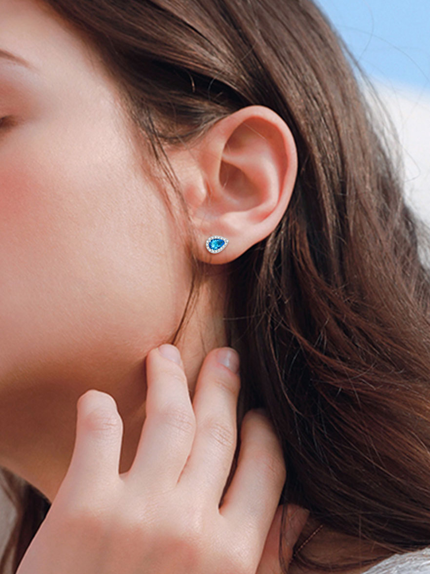 Teardrop Birthstone Halo Stud Earrings for Women, december birthstone, Blue Topaz Jewelry, Sagittarius Birthstone,  topaz birthstone, Capricorn Birthstone, christmas gift, gift idea