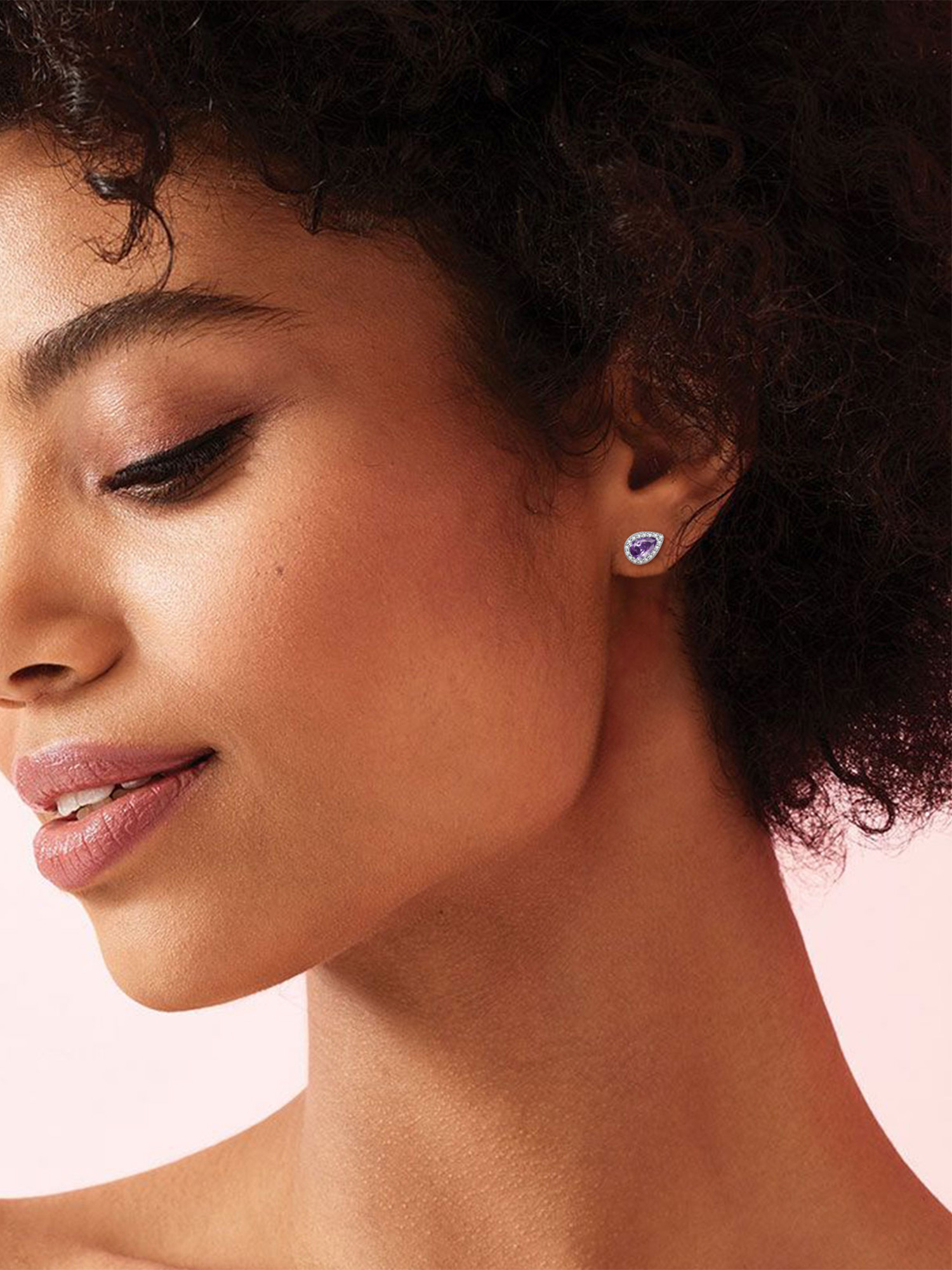 Teardrop Birthstone Halo Stud Earrings for Women, February birthstone, Amethyst Jewelry, Pisces Birthstone, Aquarius Birthstone, sterling silver earrings, gift idea