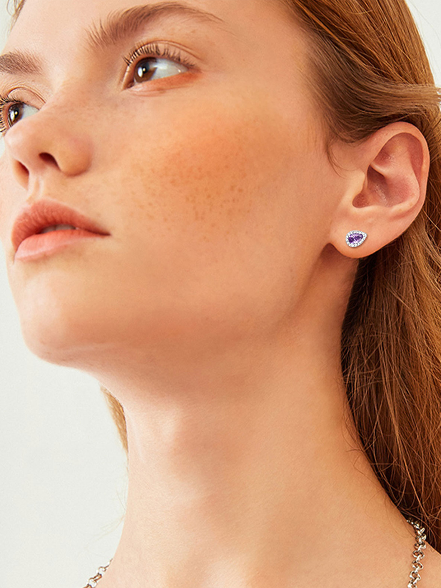 Teardrop Birthstone Halo Stud Earrings for Women, February birthstone, Amethyst Jewelry, Pisces Birthstone, Aquarius Birthstone, sterling silver earrings, gift idea