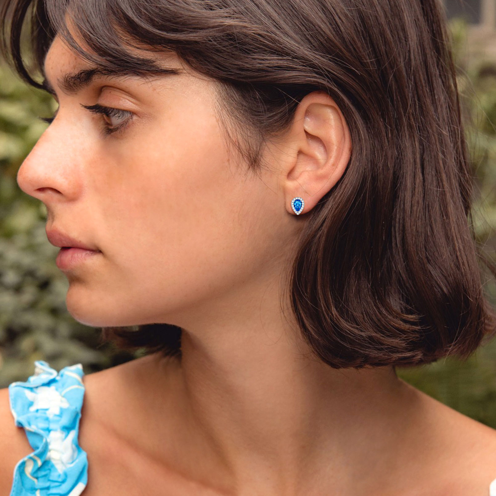 Teardrop Birthstone Halo Stud Earrings for Women, march birthstone, Aquamarine Pendant, Pisces Birthstone, Aries Birthstone, sterling silver jewelry, gift idea