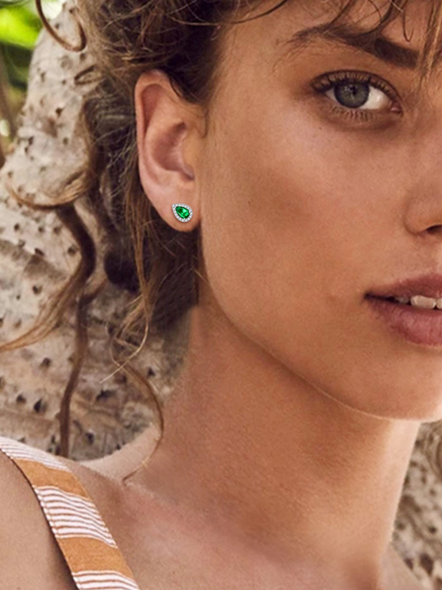 Teardrop Birthstone Halo Stud Earrings for Women, may birthstone, Emerald Earrings, Taurus Birthstone, Gemini Birthstone, sterling silver earrings, gift idea