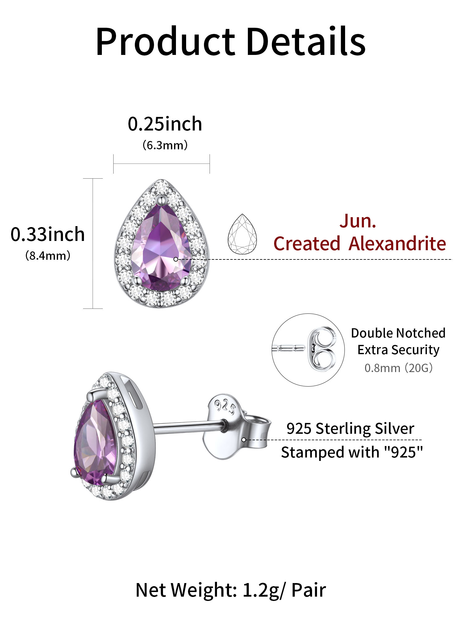 Teardrop Birthstone Halo Stud Earrings for Women, june birthstone, Alexandrite Jewelry, Gemini Birthstone, Cancer Birthstone, birthstone jewelry, gift idea