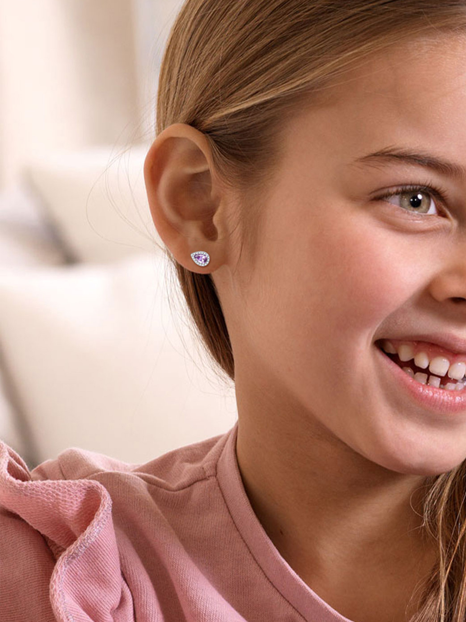 Teardrop Birthstone Halo Stud Earrings for Women, june birthstone, Alexandrite Jewelry, Gemini Birthstone, Cancer Birthstone, birthstone jewelry, gift idea