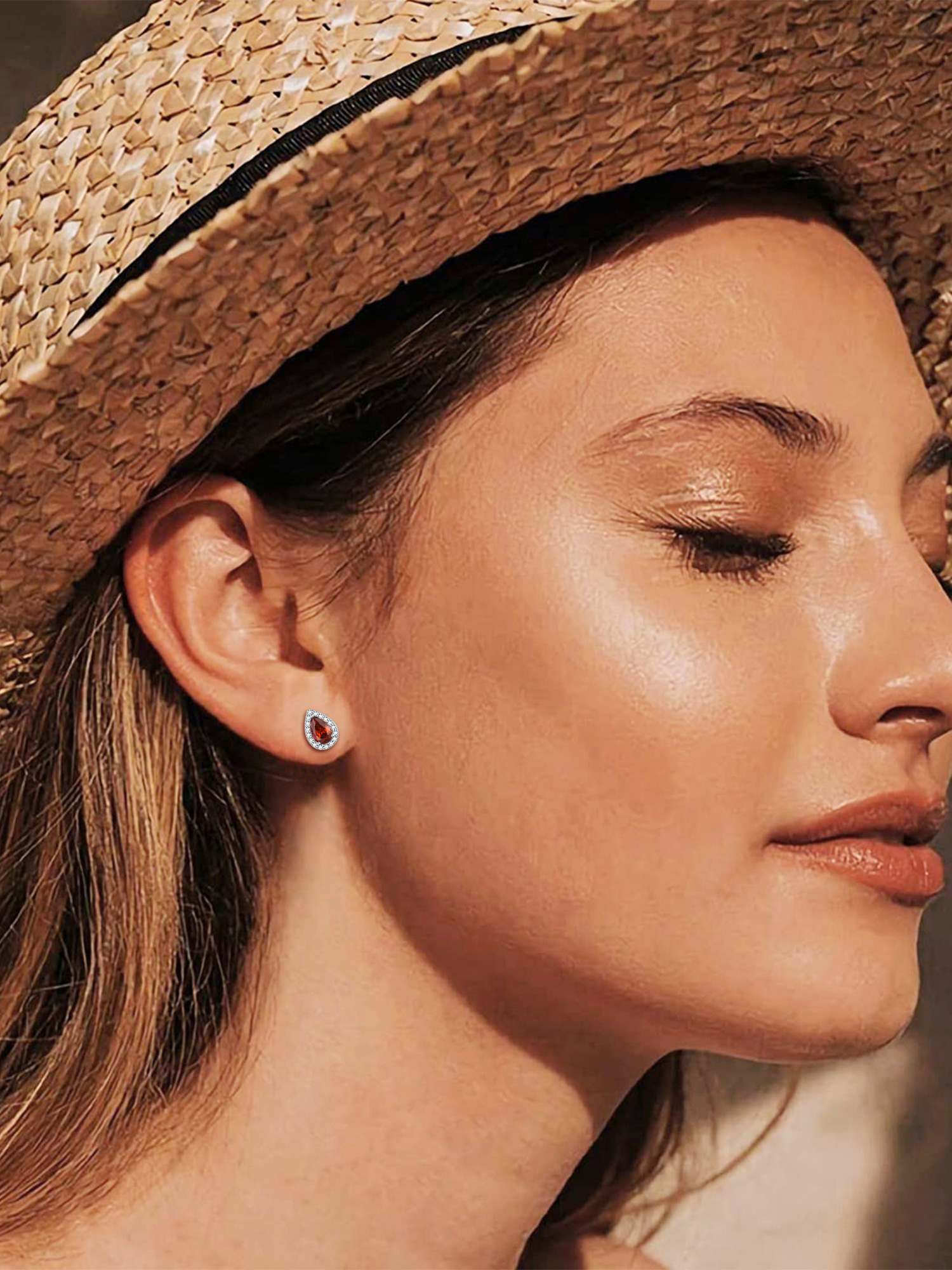 Teardrop Birthstone Halo Stud Earrings for Women, july birthstone, Ruby Pendant, Cancer Birthstone, Leo Birthstone, sterling silver jewelry, gift idea