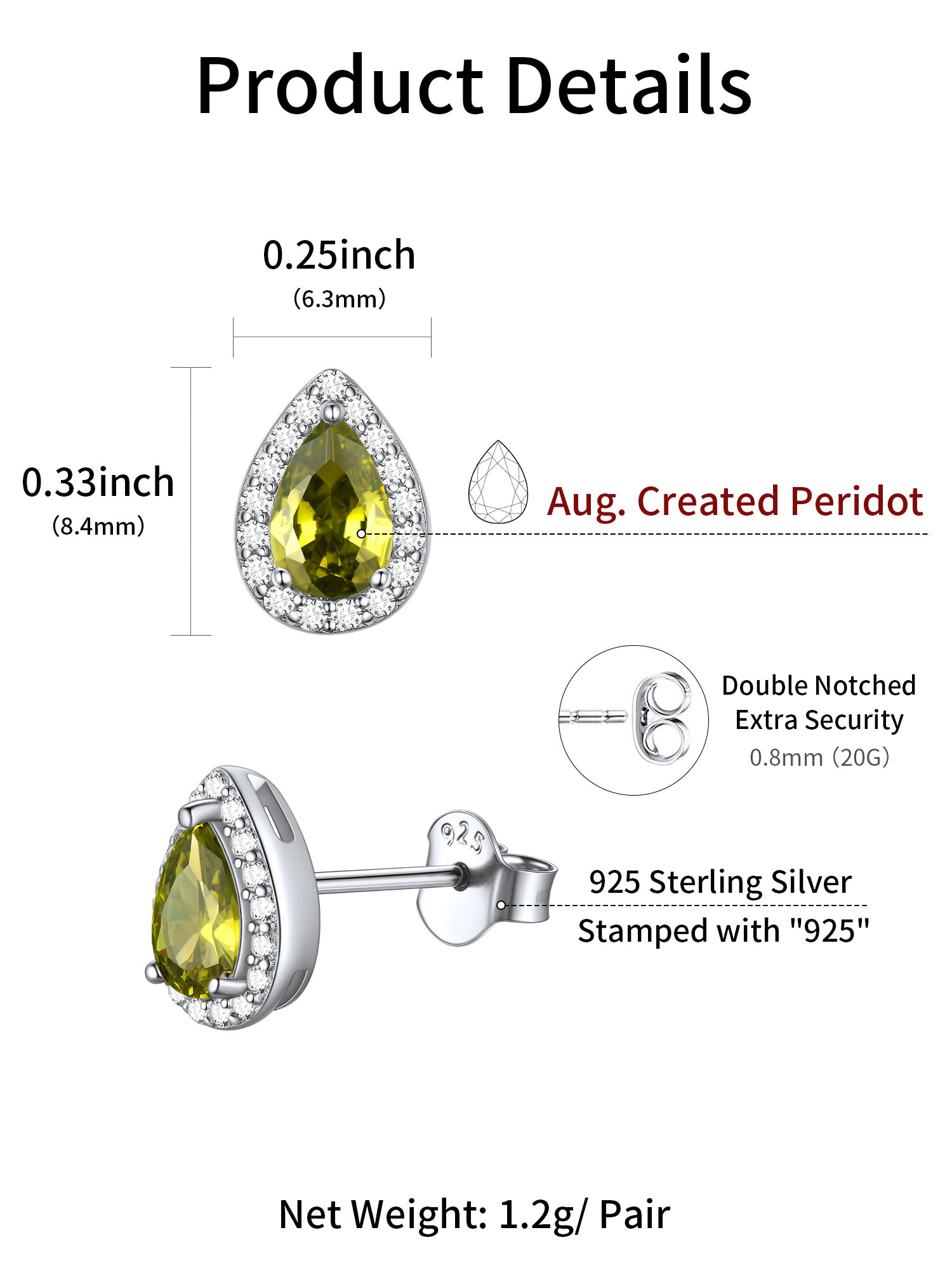 Teardrop Birthstone Halo Stud Earrings for Women, august birthstone, Peridot Earrings, Leo Birthstone, Virgo Birthstone, sterling silver jewlery, gift idea