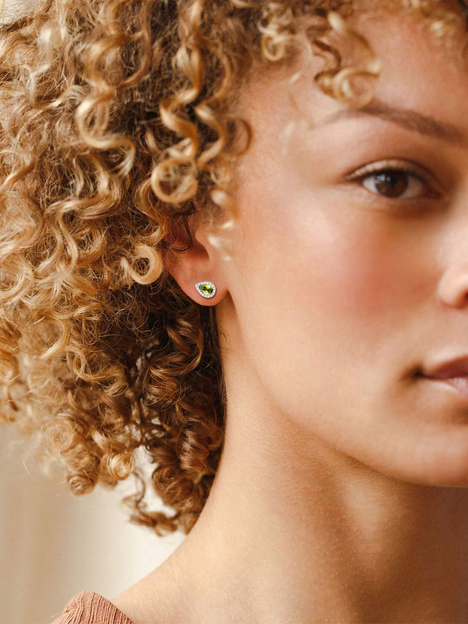 Teardrop Birthstone Halo Stud Earrings for Women, august birthstone, Peridot Earrings, Leo Birthstone, Virgo Birthstone, sterling silver jewlery, gift idea