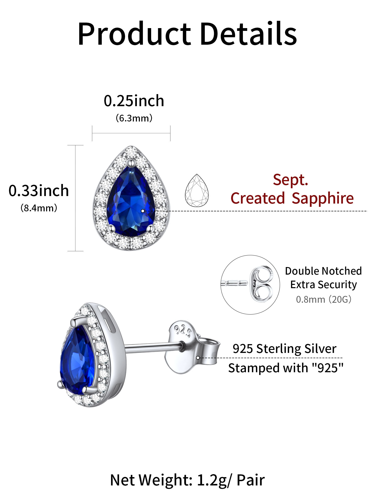 Teardrop Birthstone Halo Stud Earrings for Women, september birthstone, Sapphire Jewelry, Virgo Birthstone, Libra Birthstone, sterling silver jewlery, gift idea