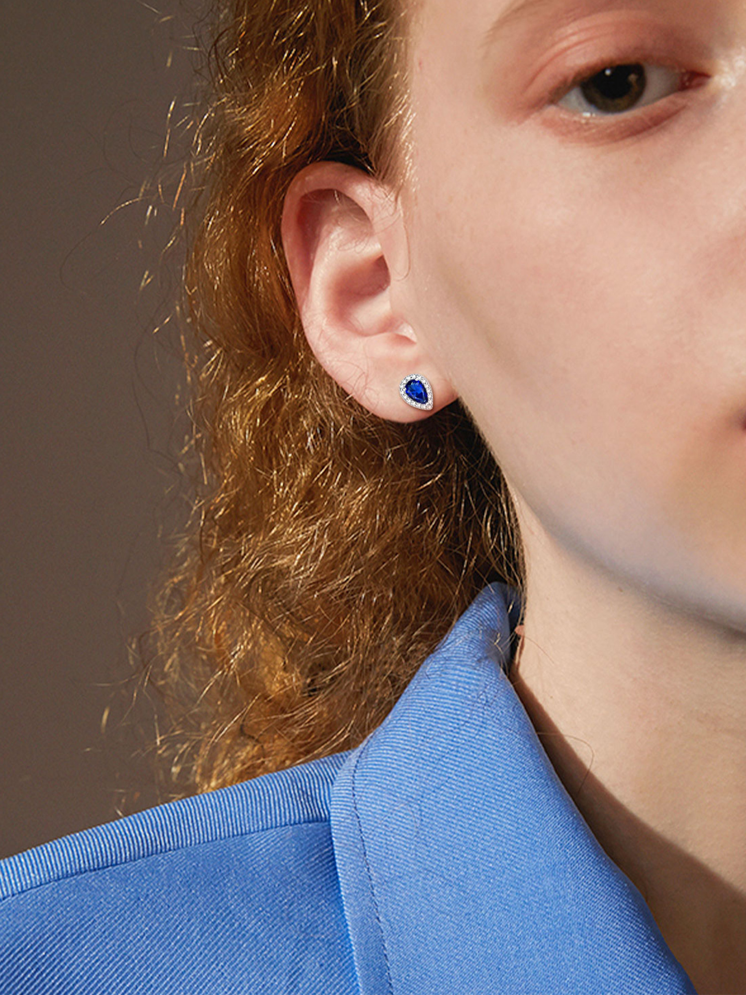 Teardrop Birthstone Halo Stud Earrings for Women, september birthstone, Sapphire Jewelry, Virgo Birthstone, Libra Birthstone, sterling silver jewlery, gift idea