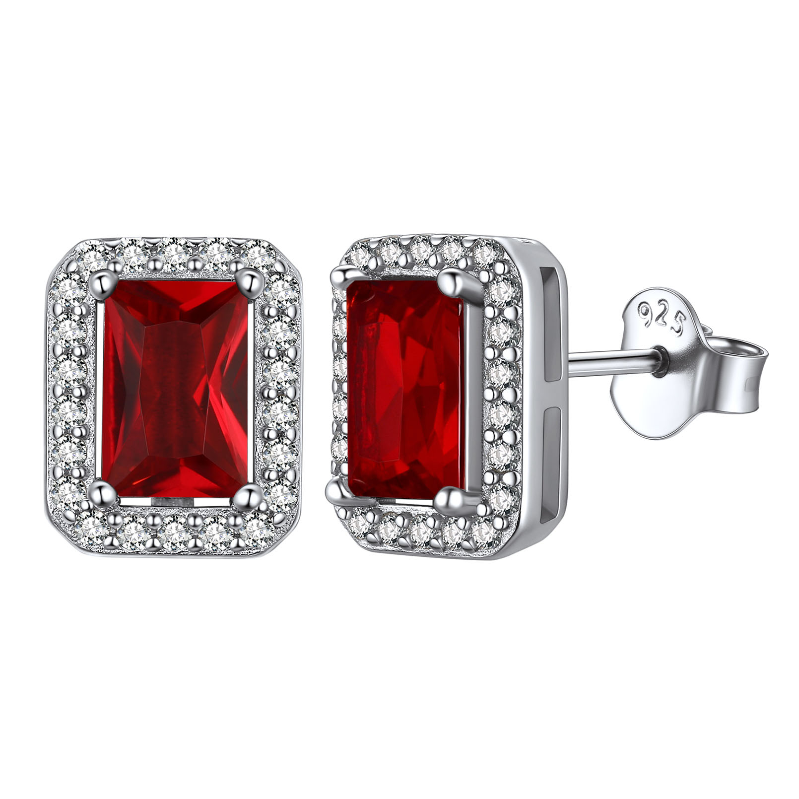 Square Birthstone Halo Stud Earrings
