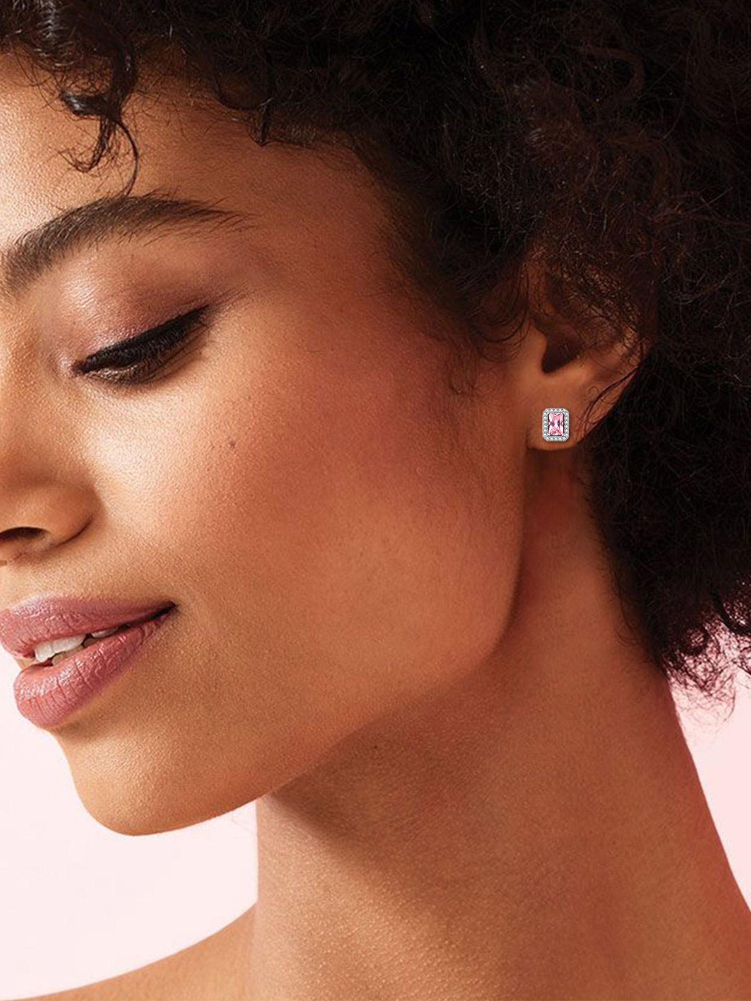 Square Birthstone Halo Stud Earrings for Women, october birthstone, Pink Tourmaline Earrings, Libra Birthstone, Scorpio Birthstone, sterling silver Earrings, gift idea