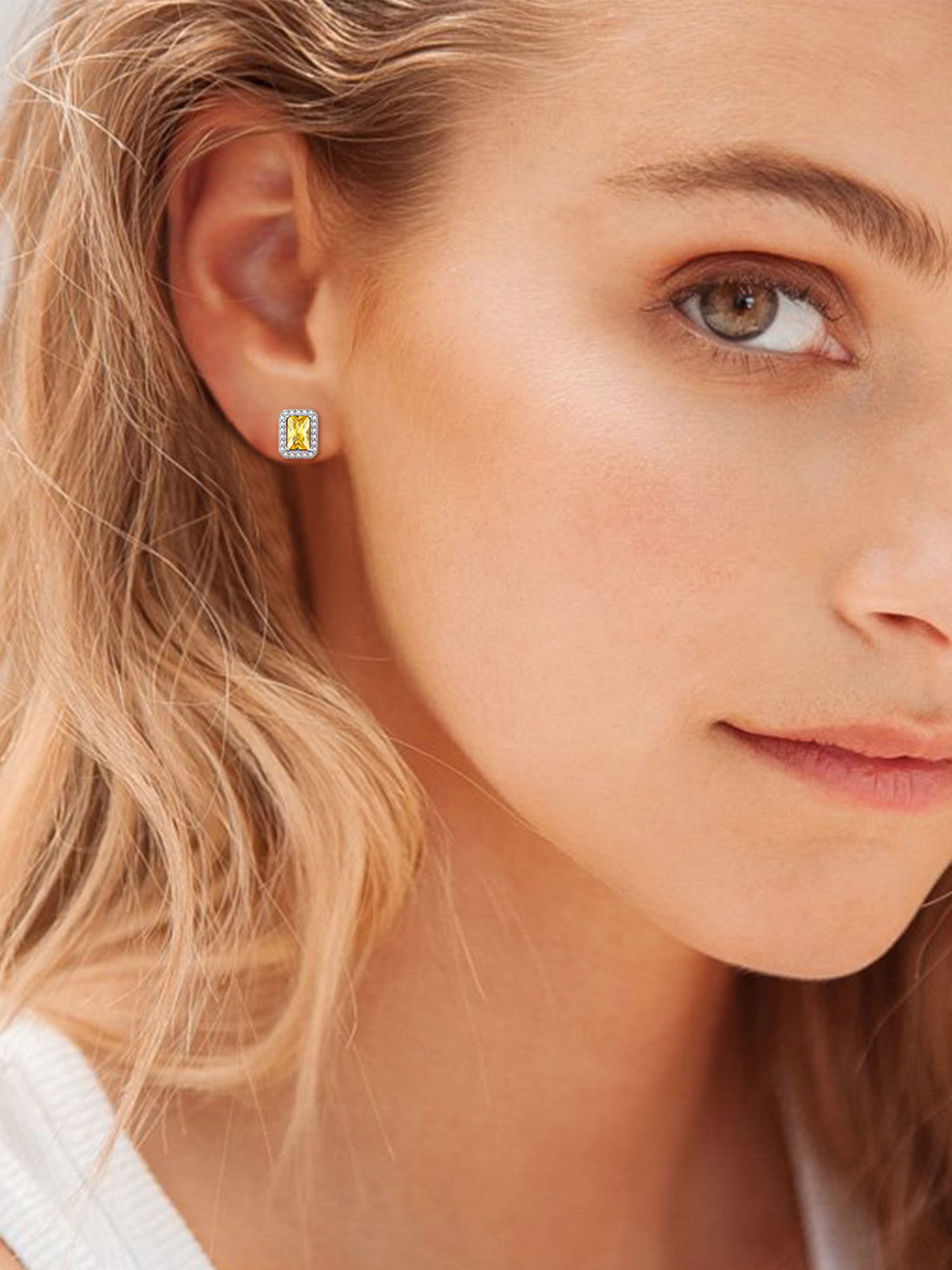 Square Birthstone Halo Stud Earrings for Women, november birthstone, Citrine Jewelry, Scorpio Birthstone, Sagittarius Birthstone, sterling silver jewlery, memorial gift, gift idea