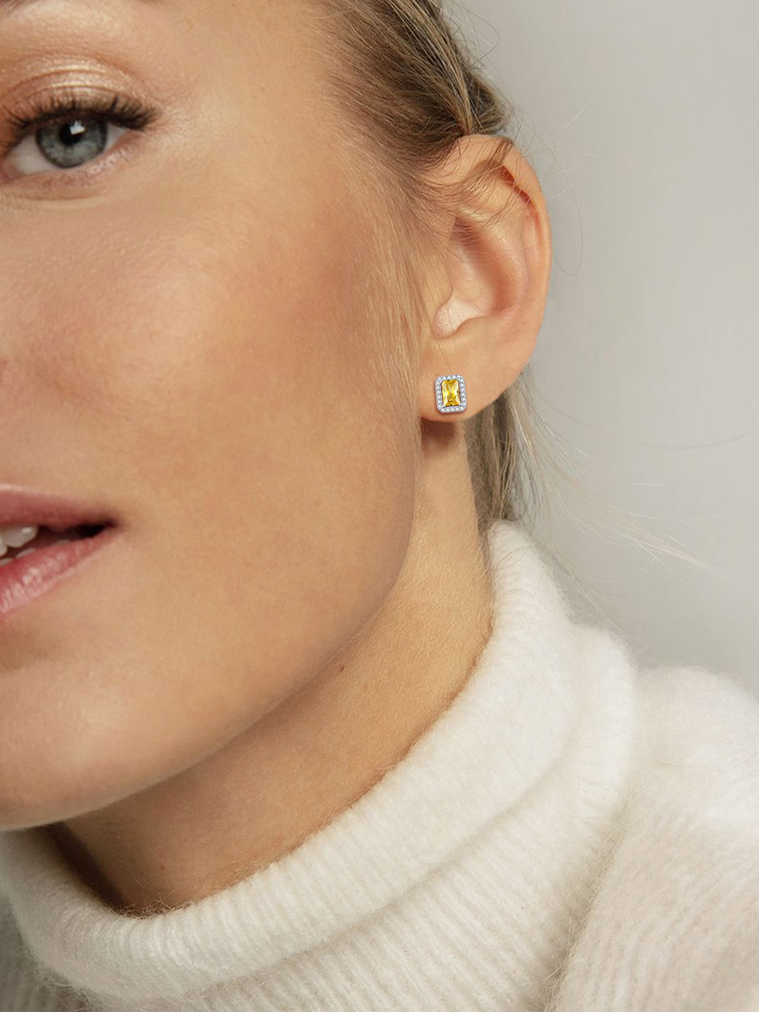 Square Birthstone Halo Stud Earrings for Women, november birthstone, Citrine Jewelry, Scorpio Birthstone, Sagittarius Birthstone, sterling silver jewlery, memorial gift, gift idea