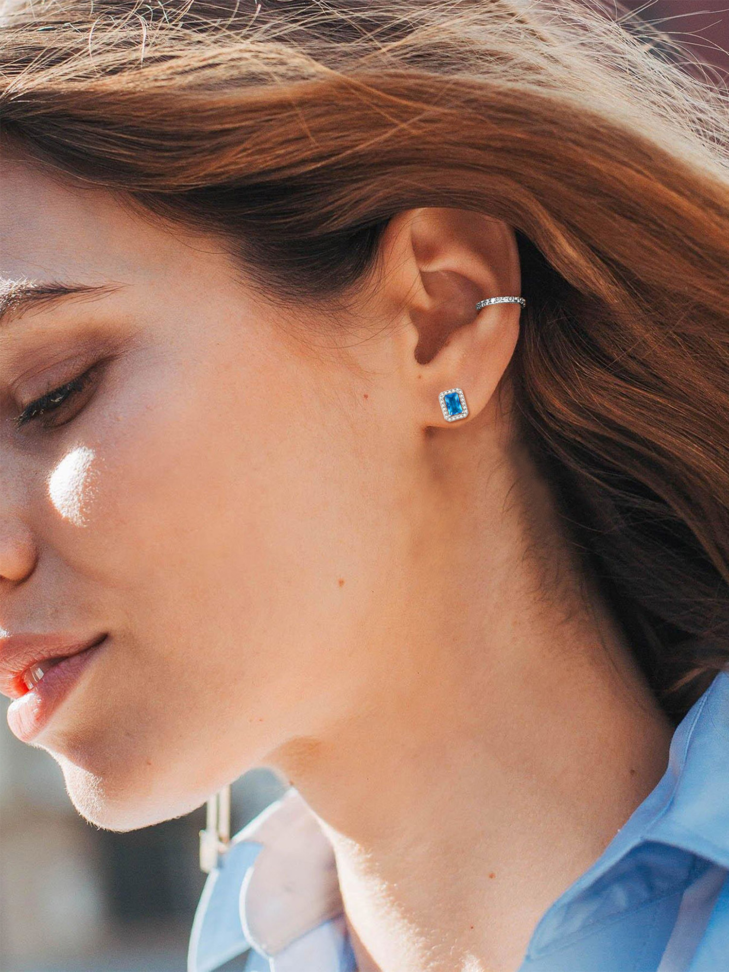 Square Birthstone Halo Stud Earrings for Women, december birthstone, Blue Topaz Jewelry, Sagittarius Birthstone,  topaz birthstone, Capricorn Birthstone, christmas gift, gift idea