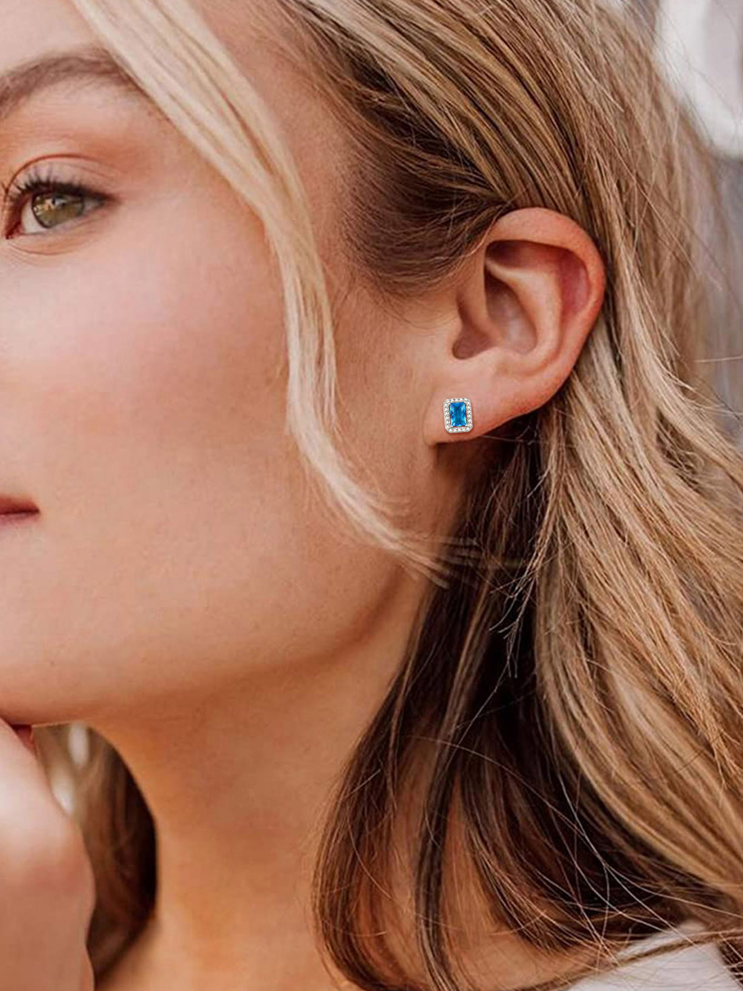 Square Birthstone Halo Stud Earrings for Women, december birthstone, Blue Topaz Jewelry, Sagittarius Birthstone,  topaz birthstone, Capricorn Birthstone, christmas gift, gift idea