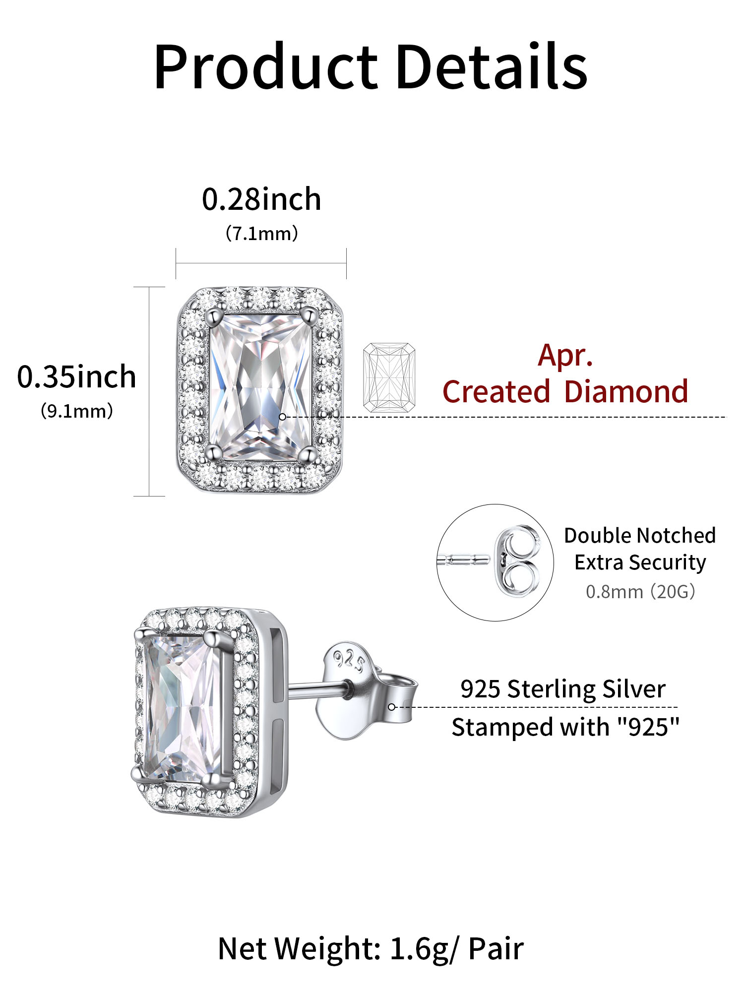 Square Birthstone Halo Stud Earrings for Women, april birthstone, Diamond Jewelry, Aries Birthstone, Taurus Birthstone, birthstone Earrings, gift idea