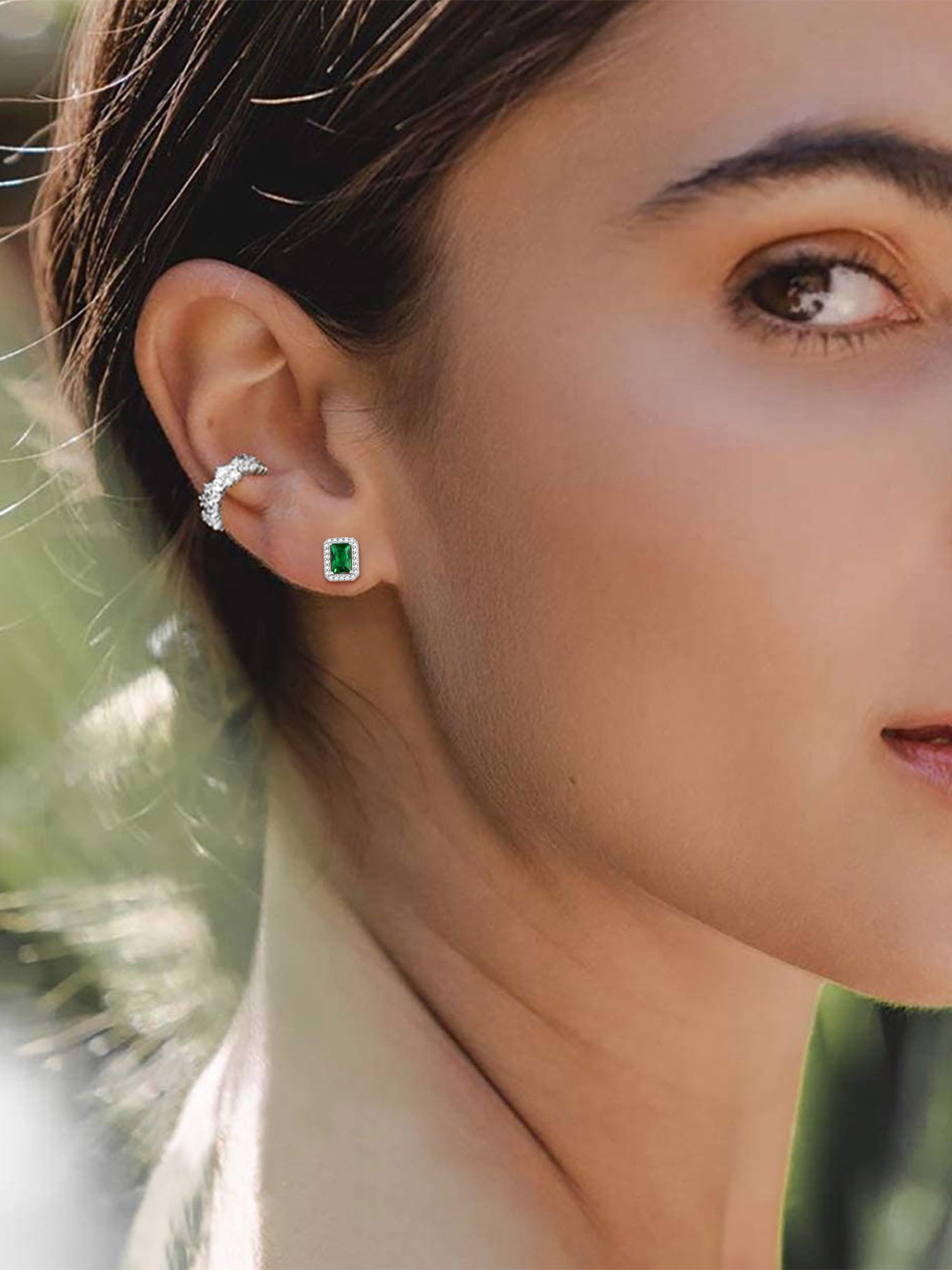 Square Birthstone Halo Stud Earrings for Women, may birthstone, Emerald Earrings, Taurus Birthstone, Gemini Birthstone, sterling silver earrings, gift idea